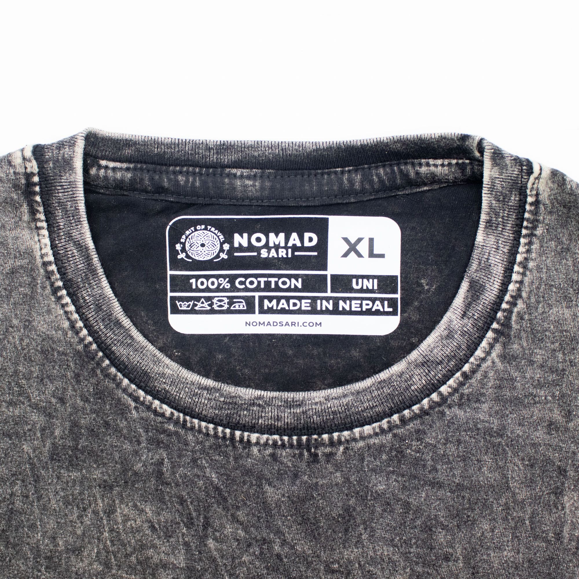 Nomad Sari Stonewashed Cotton T-Shirt - Compass of Life - Charcoal - XL