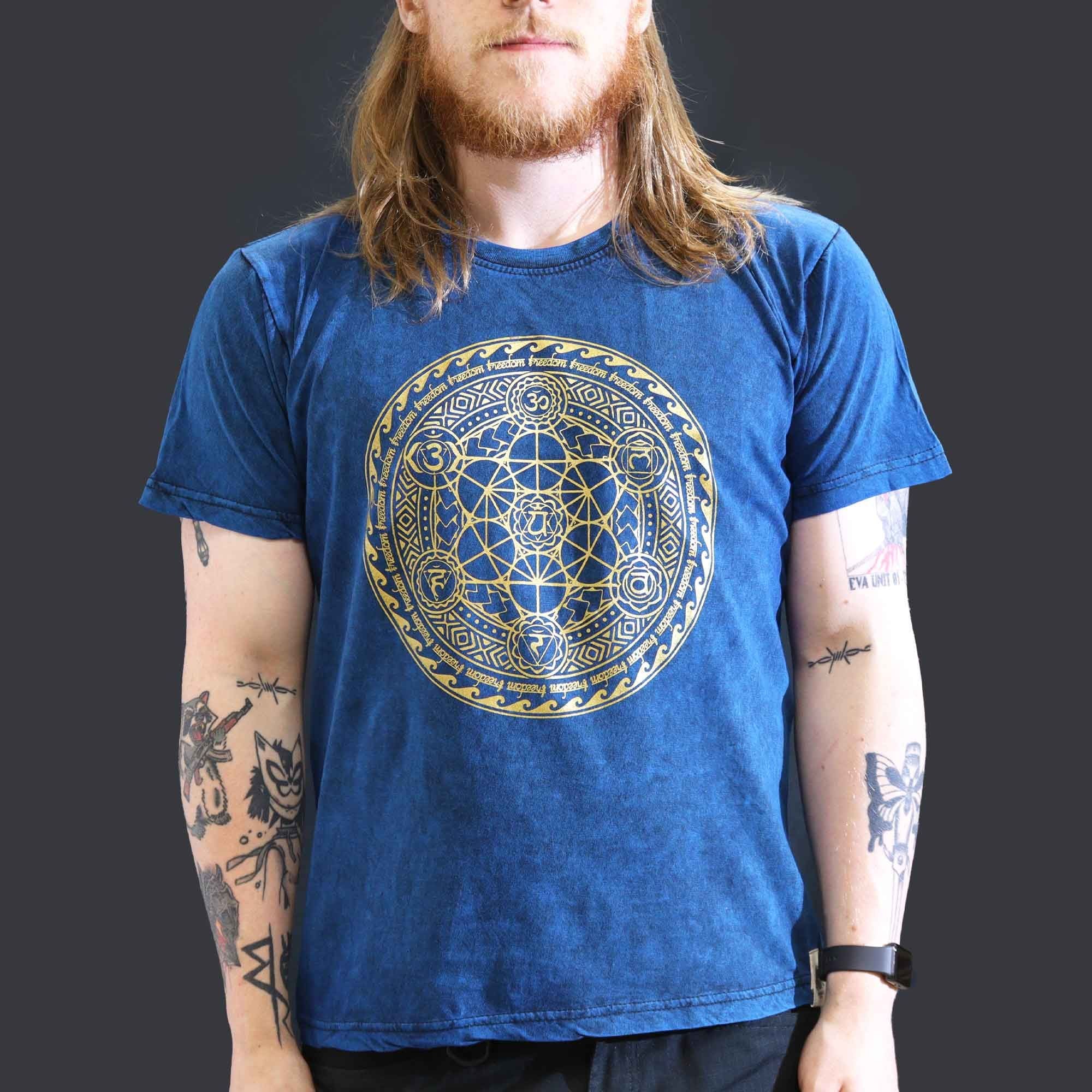 Nomad Sari Stonewashed Cotton T-Shirt – Chakra – Blue – Large