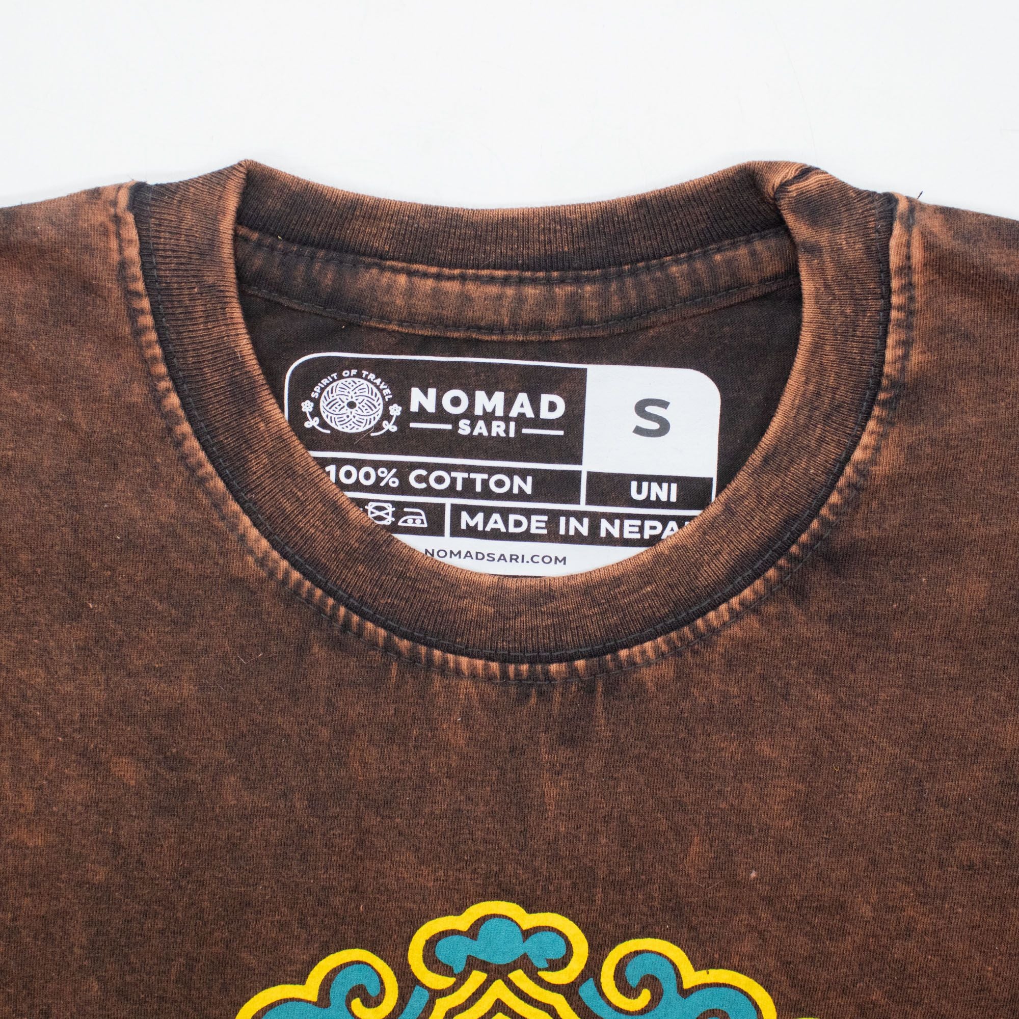 Nomad Sari Stonewashed Cotton T-Shirt - Sun & Zodiac - Brown - Small