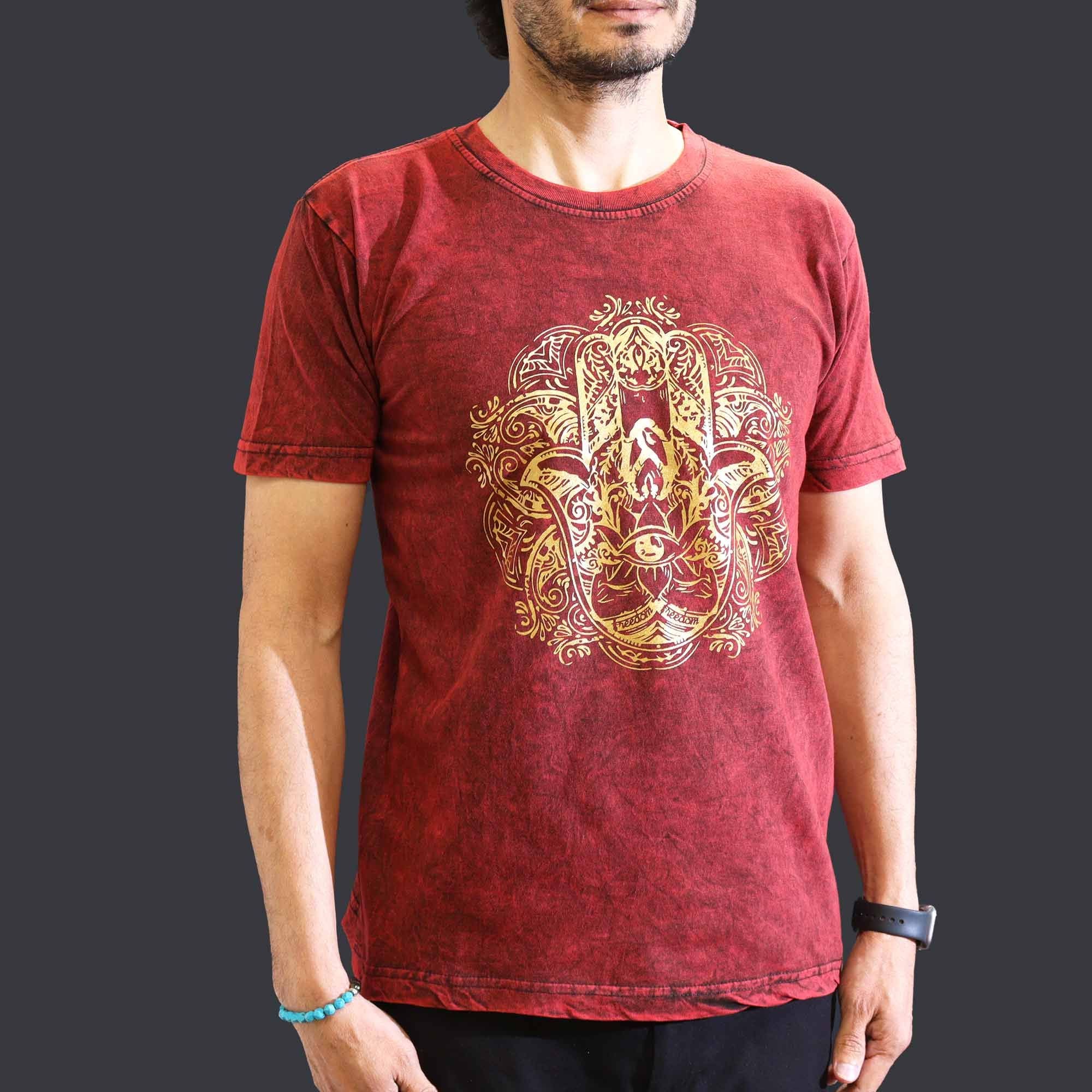 T-shirt in cotone stonewashed Nomad Sari – Hamsa – Bordeaux – Medio
