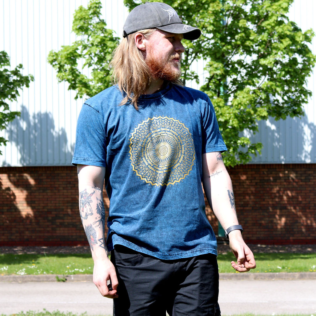 Nomad Sari Stonewashed Cotton T-Shirt – Mandala – Blue – Large