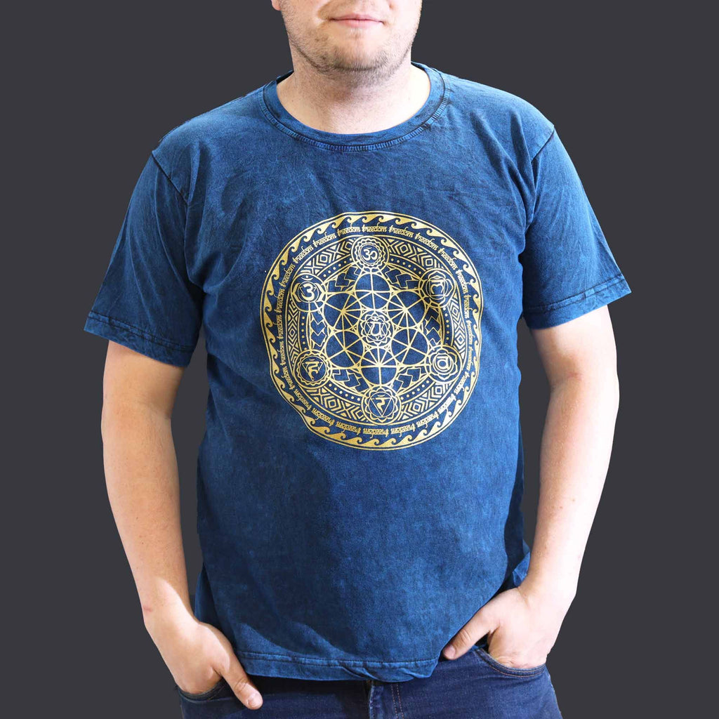 Nomad Sari Stonewashed Cotton T-Shirt – Chakra – Blue – XL