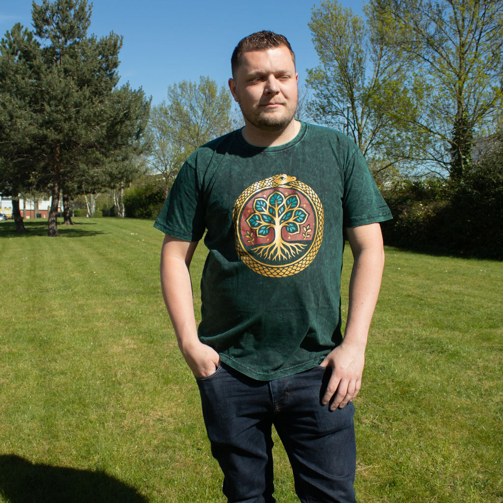 T-shirt Nomad Sari in cotone stonewashed - Albero della vita - verde - XL