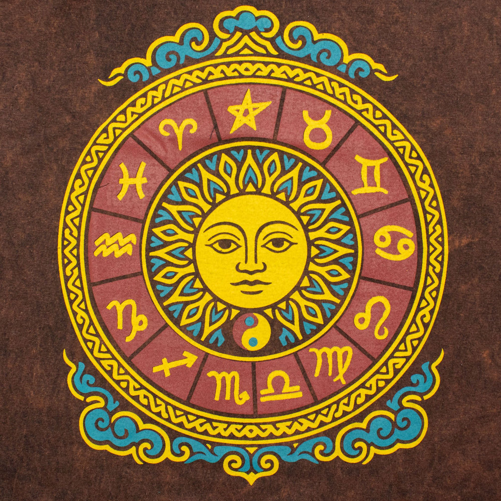 Nomad Sari Stonewashed Cotton T-Shirt - Sun & Zodiac - Brown - Small