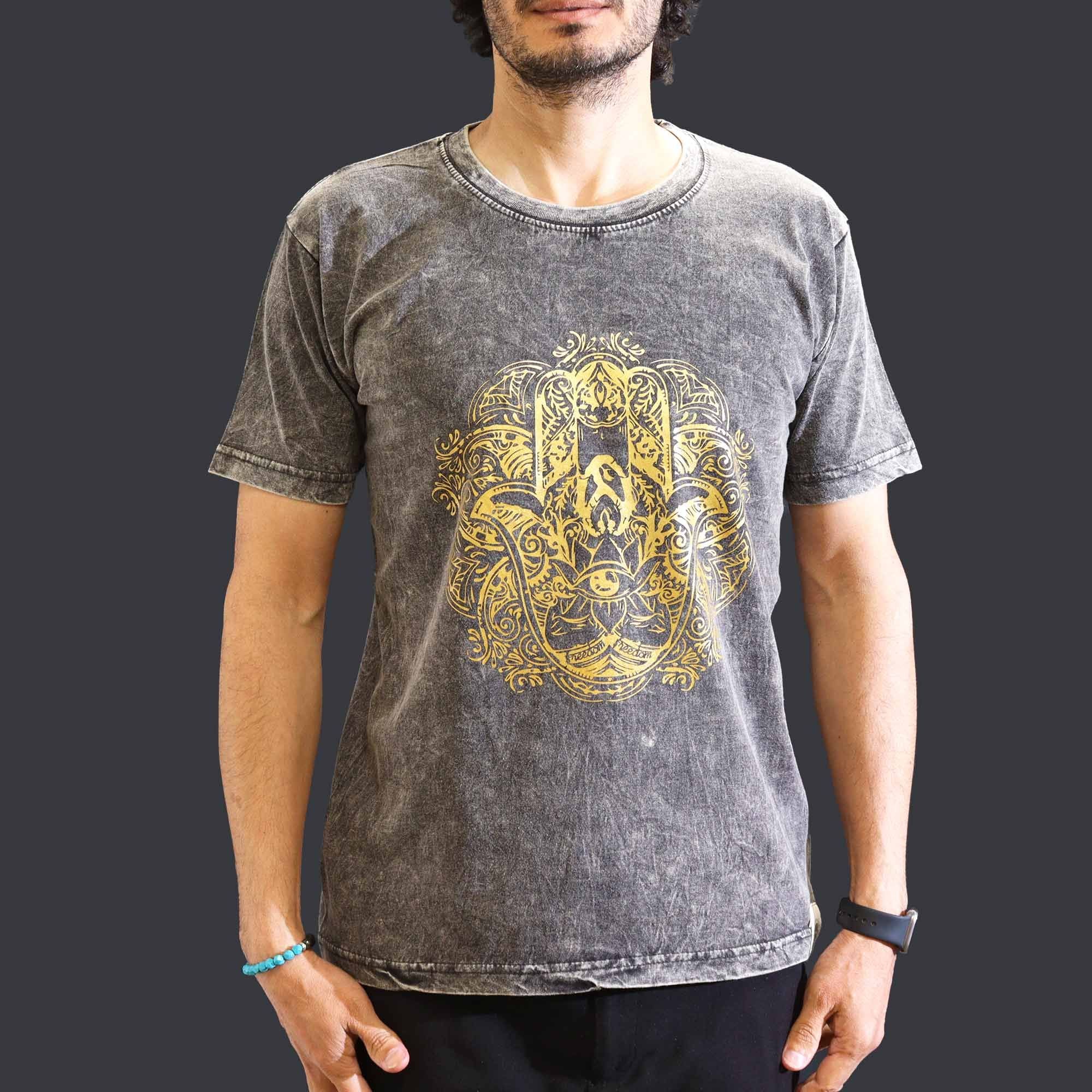 Nomad Sari Stonewashed Cotton T-Shirt – Hamsa – Dark Grey – Medium