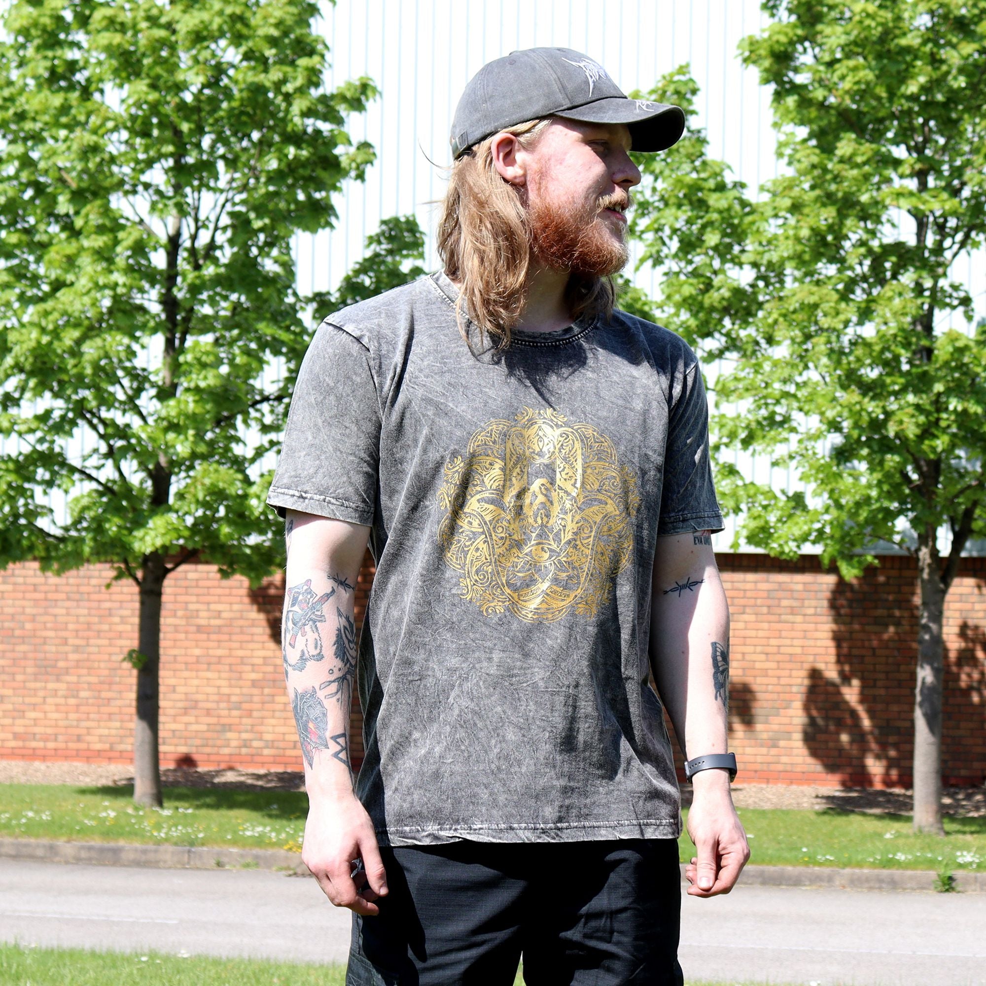 Nomad Sari Stonewashed Cotton T-Shirt – Hamsa – Dark Grey – XL