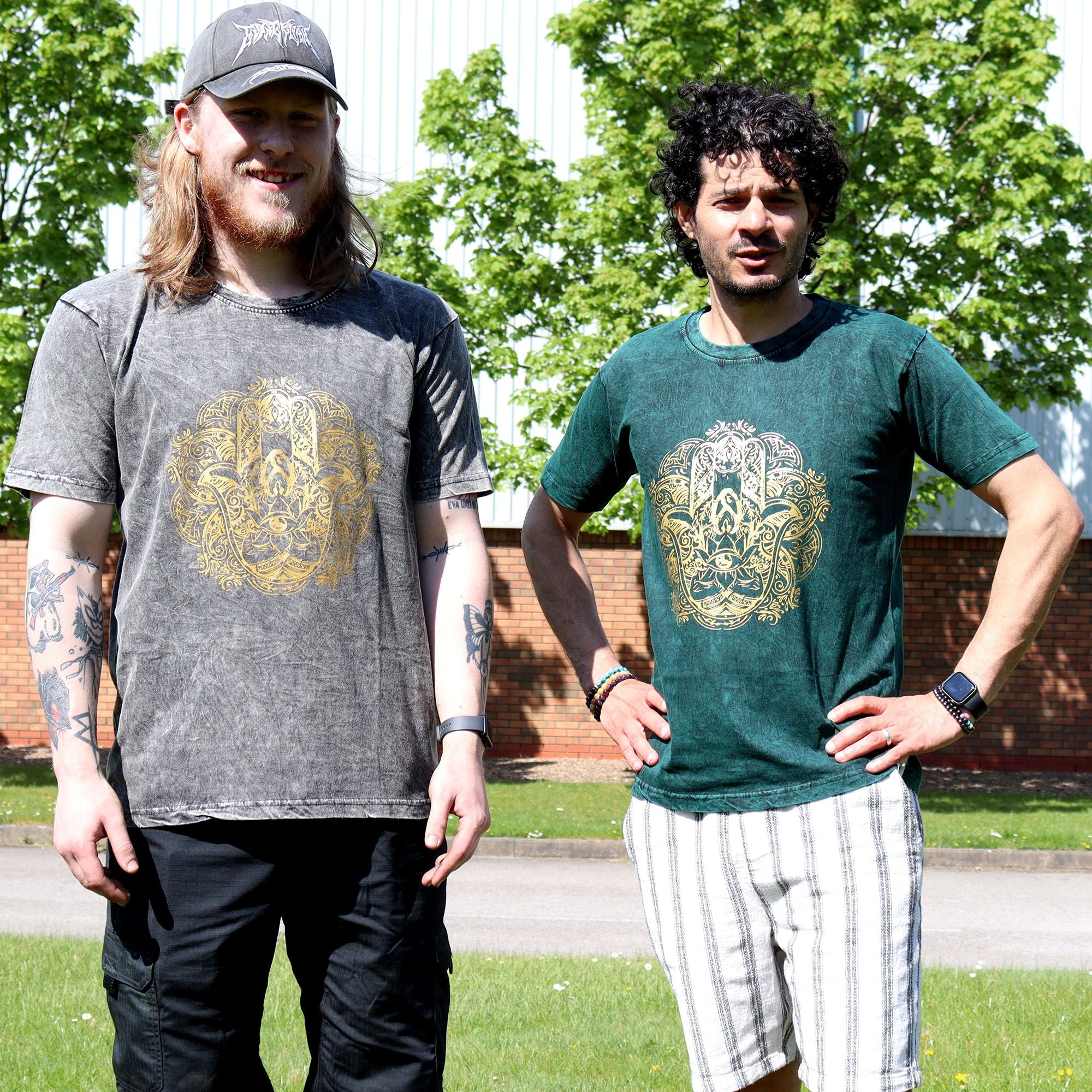 Nomad Sari Stonewashed Cotton T-Shirt – Hamsa – Dark Grey – XL