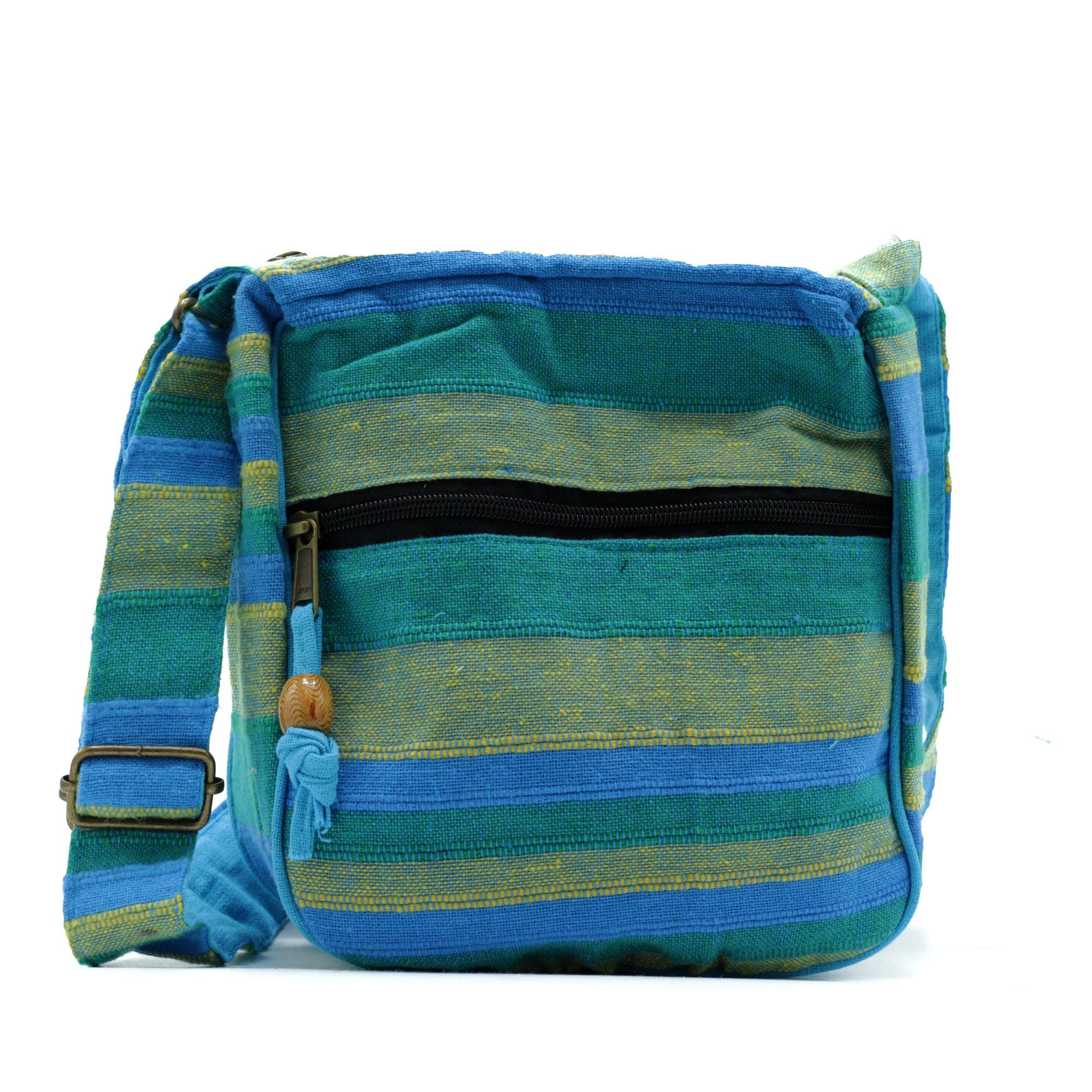 Borsa a tracolla Nepal grande (tracolla regolabile) - Verde e blu dei prati primaverili