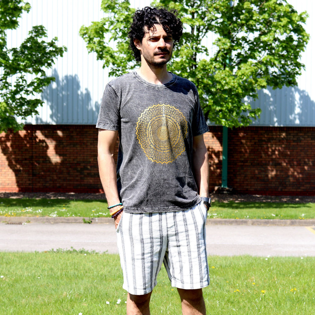 Nomad Sari Stonewashed Cotton T-Shirt - Mandala - Dark Grey - Medium