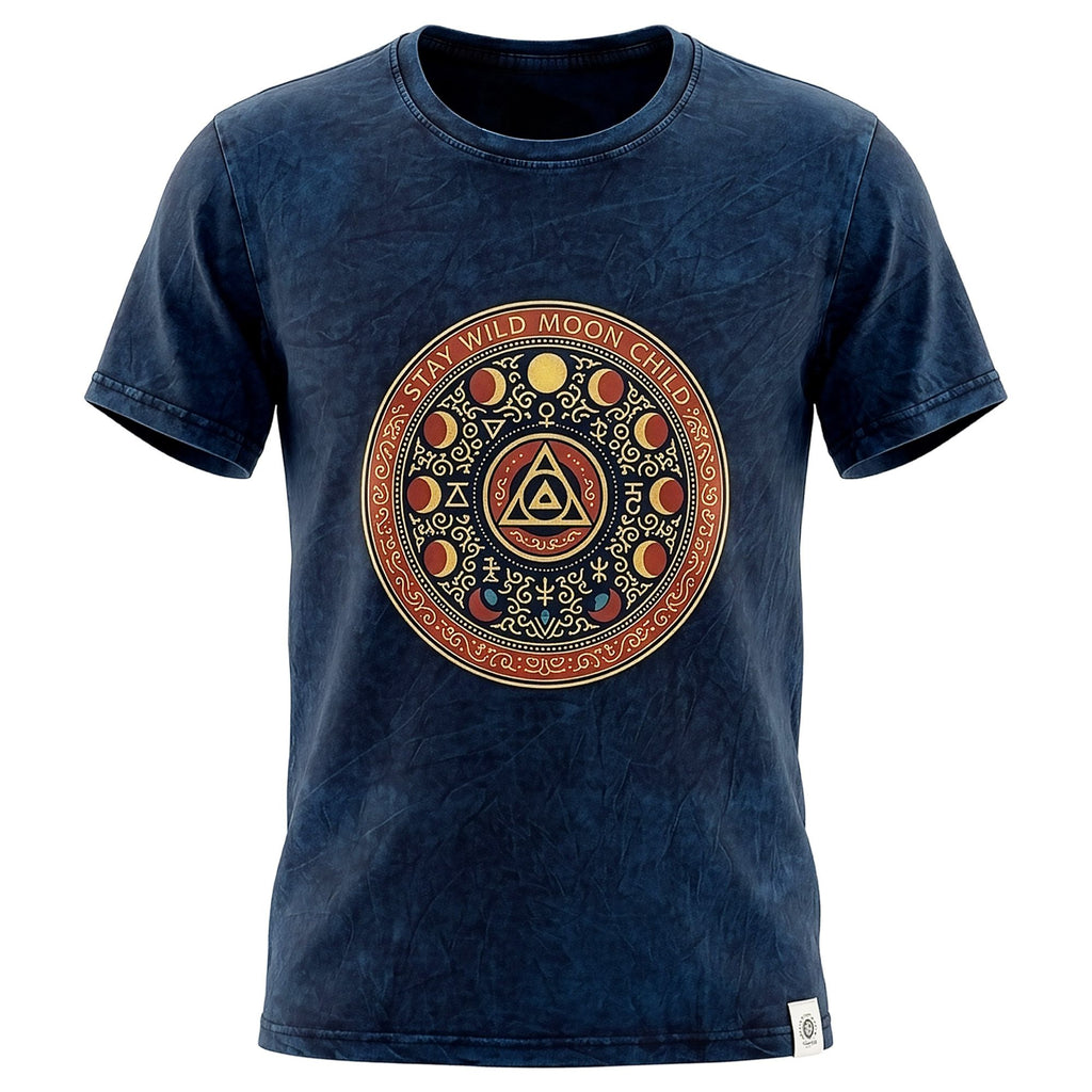 Nomad Sari Stonewashed Cotton T-Shirt - Stay Wild Moon Child - Blue - XL