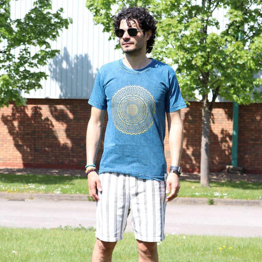Nomad Sari Stonewashed Cotton T-Shirt – Mandala – Blue – Small