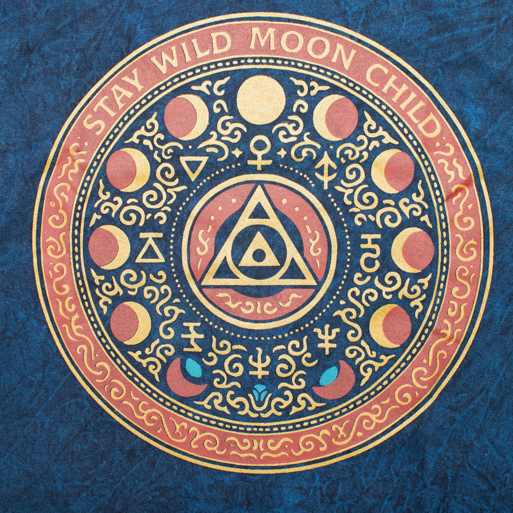 Nomad Sari Stonewashed Cotton T-Shirt - Stay Wild Moon Child - Blue - Small