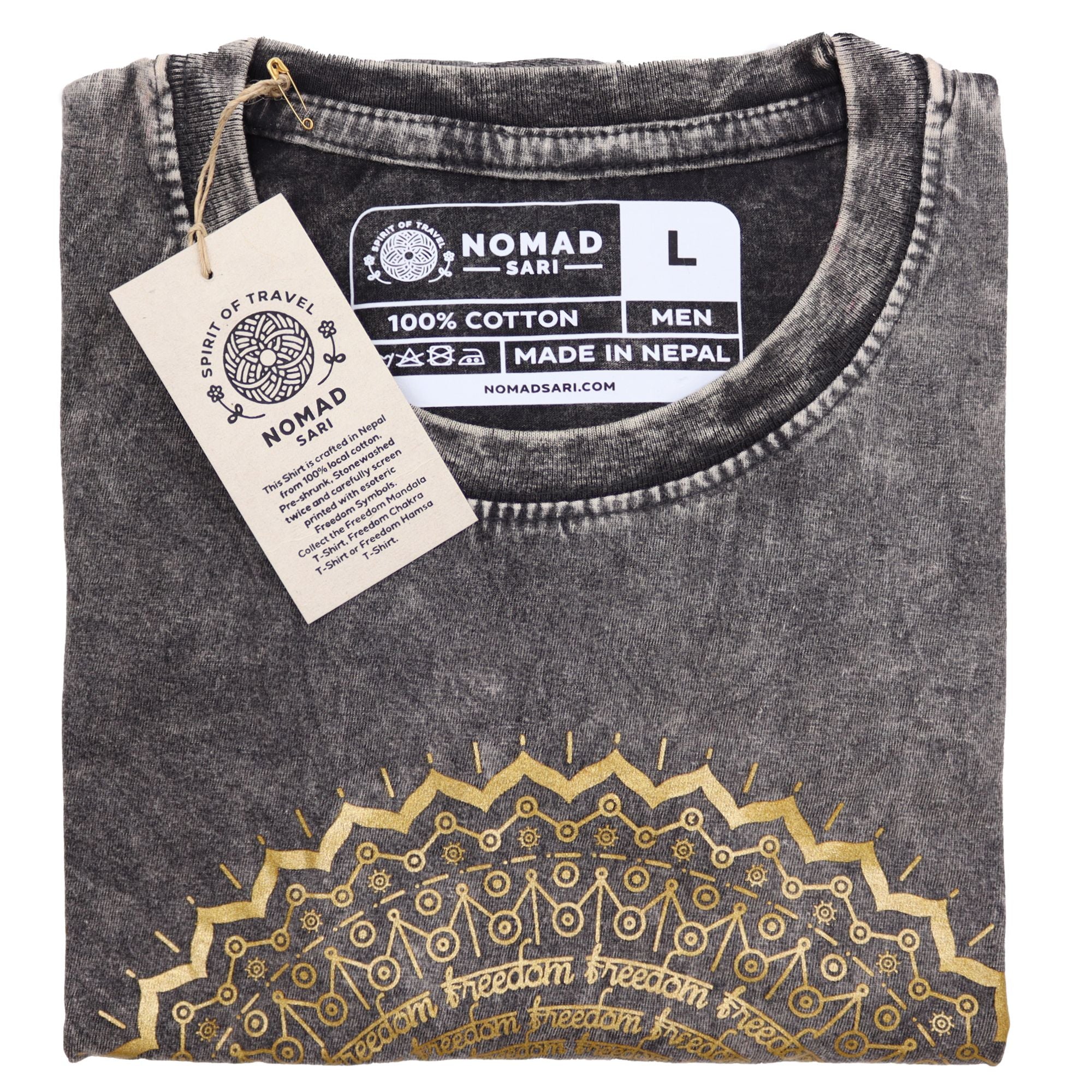T-shirt in cotone stonewashed Nomad Sari – Hamsa – Grigio scuro – Grande