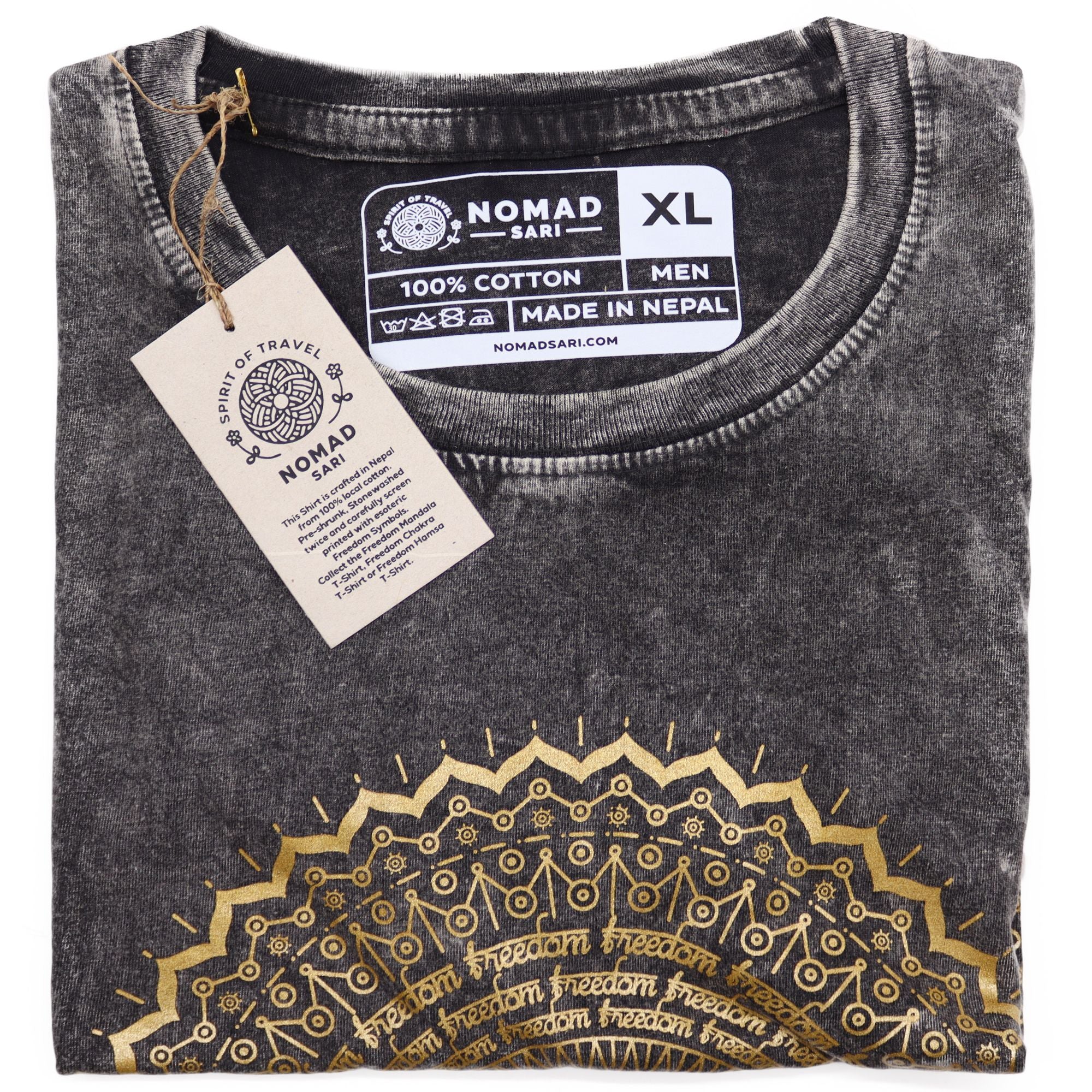 T-shirt Nomad in cotone stonewashed Sari – Mandala – Grigio scuro – XL