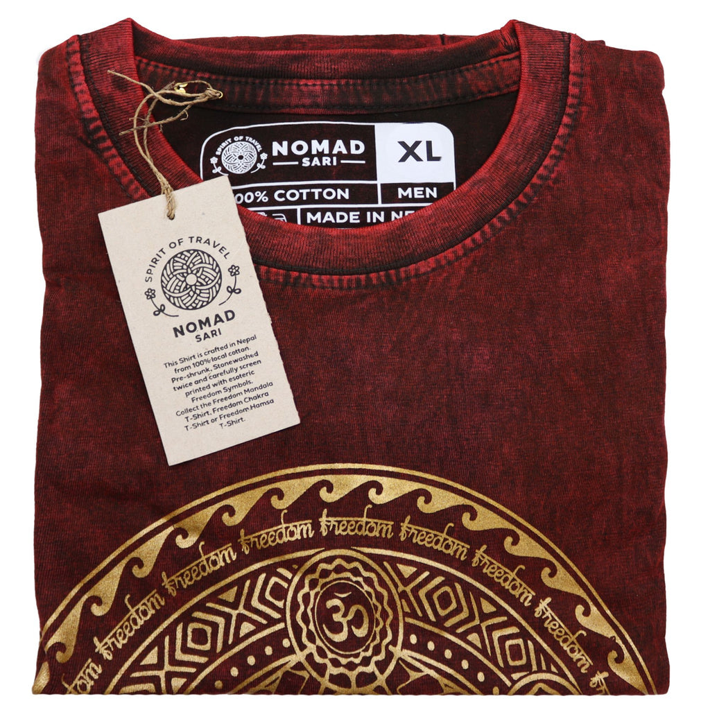 Nomad Sari Stonewashed Cotton T-Shirt – Chakra – Maroon – XL
