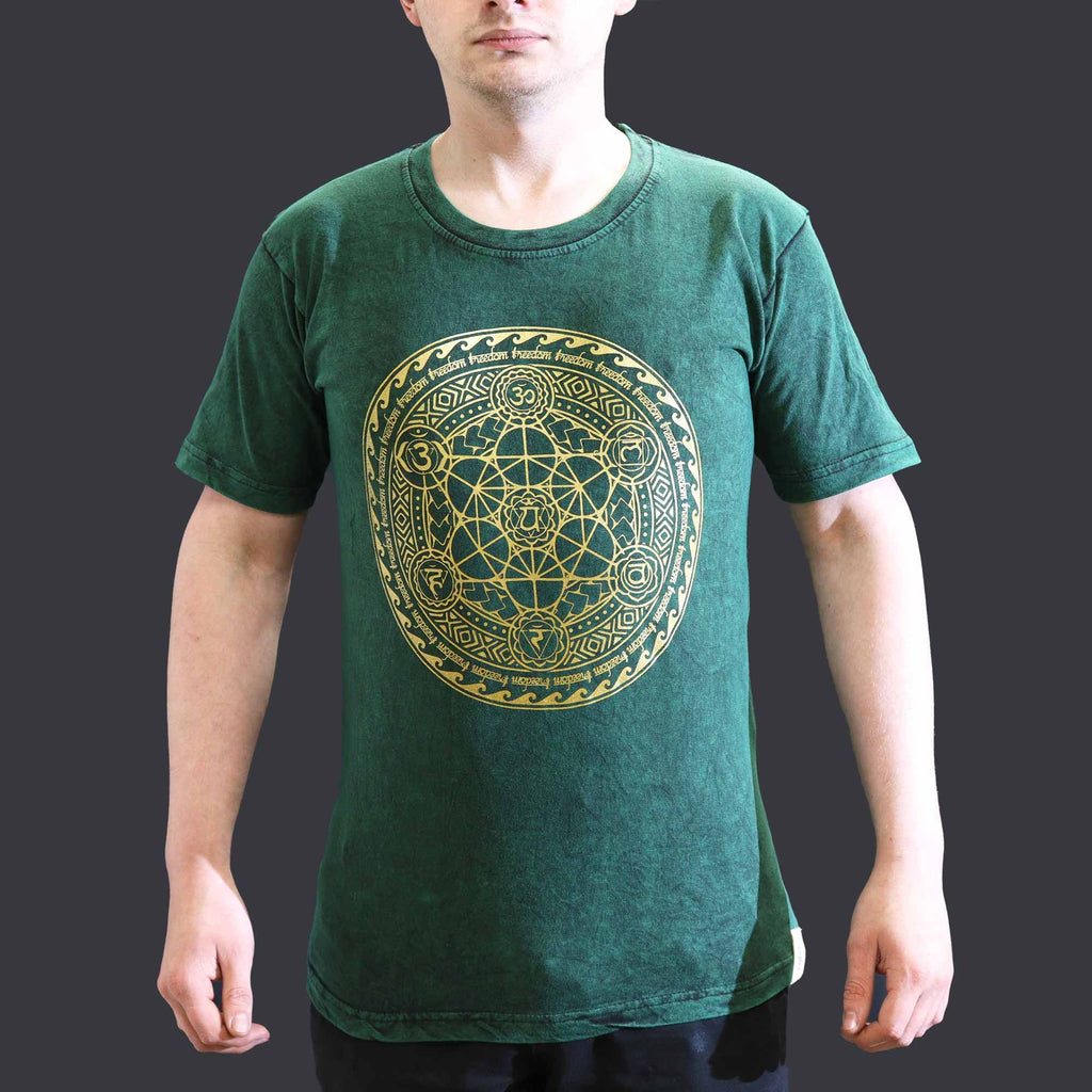 T-shirt in cotone stonewashed Nomad Sari – Chakra – Verde – Piccolo