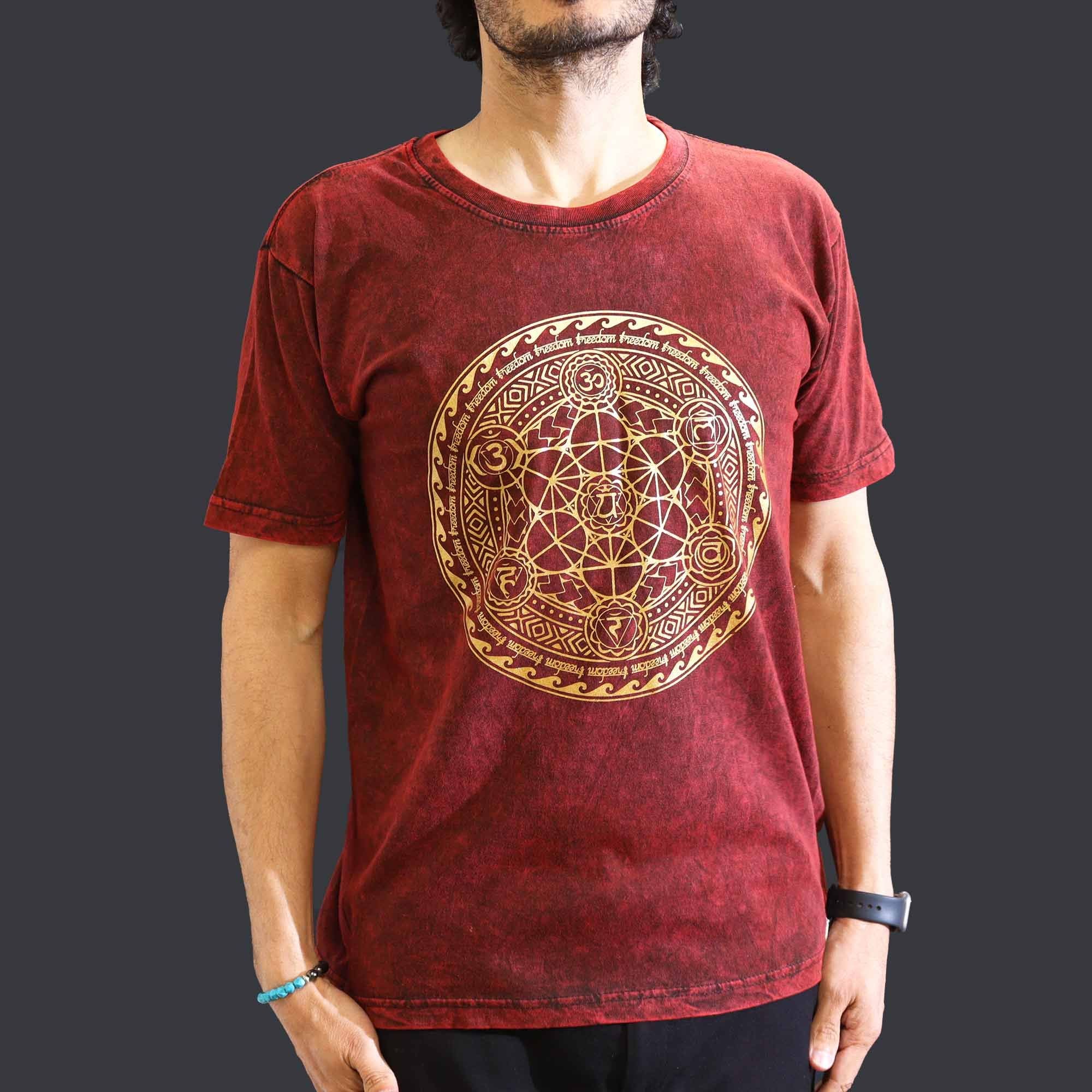 T-shirt in cotone stonewashed Nomad Sari – Chakra – Bordeaux – Medio