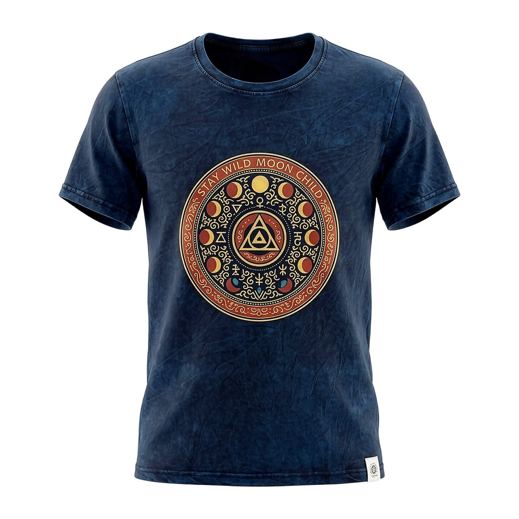 Nomad Sari Stonewashed Cotton T-Shirt - Stay Wild Moon Child - Blue - Medium
