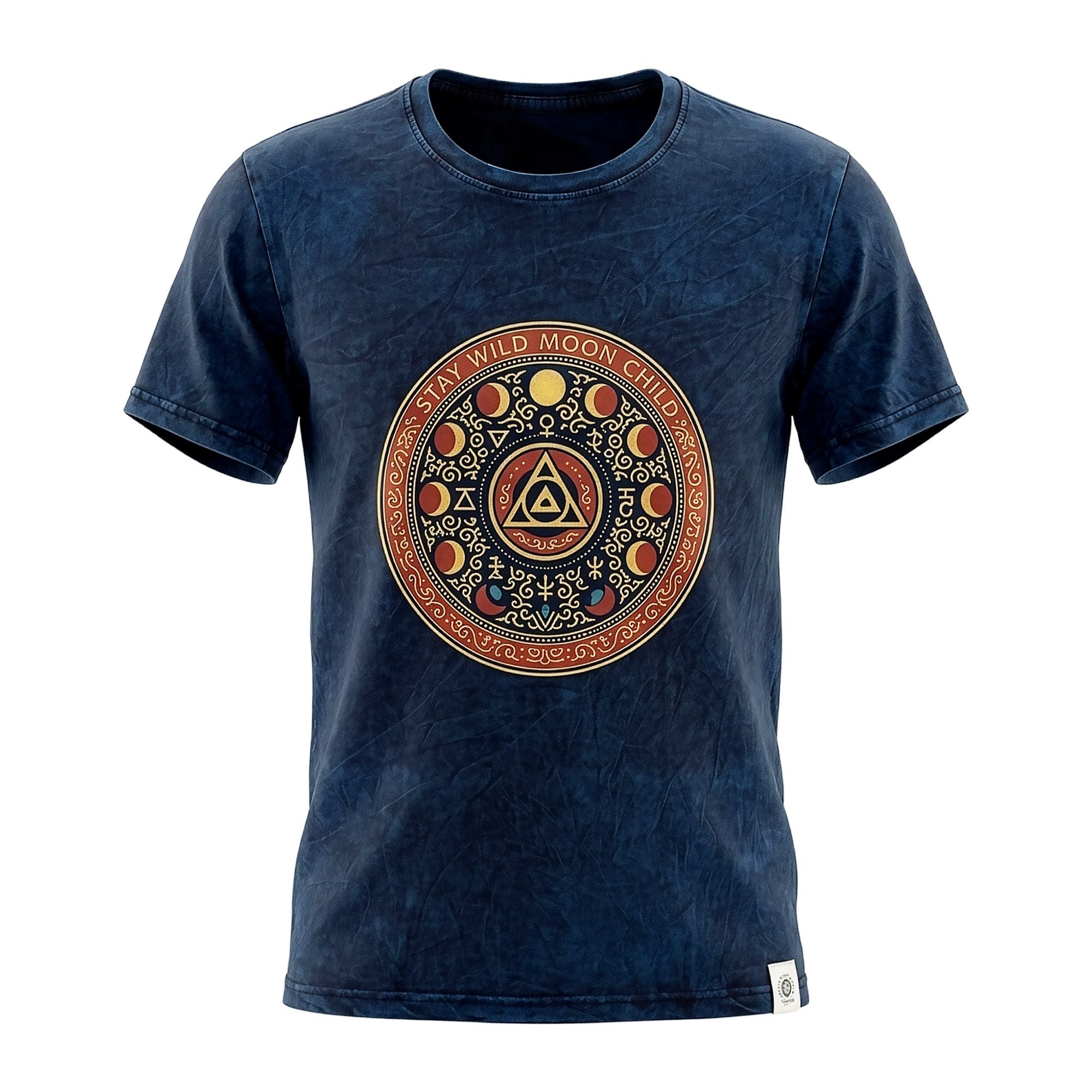 Nomad Sari Stonewashed Cotton T-Shirt - Stay Wild Moon Child - Blue - Medium