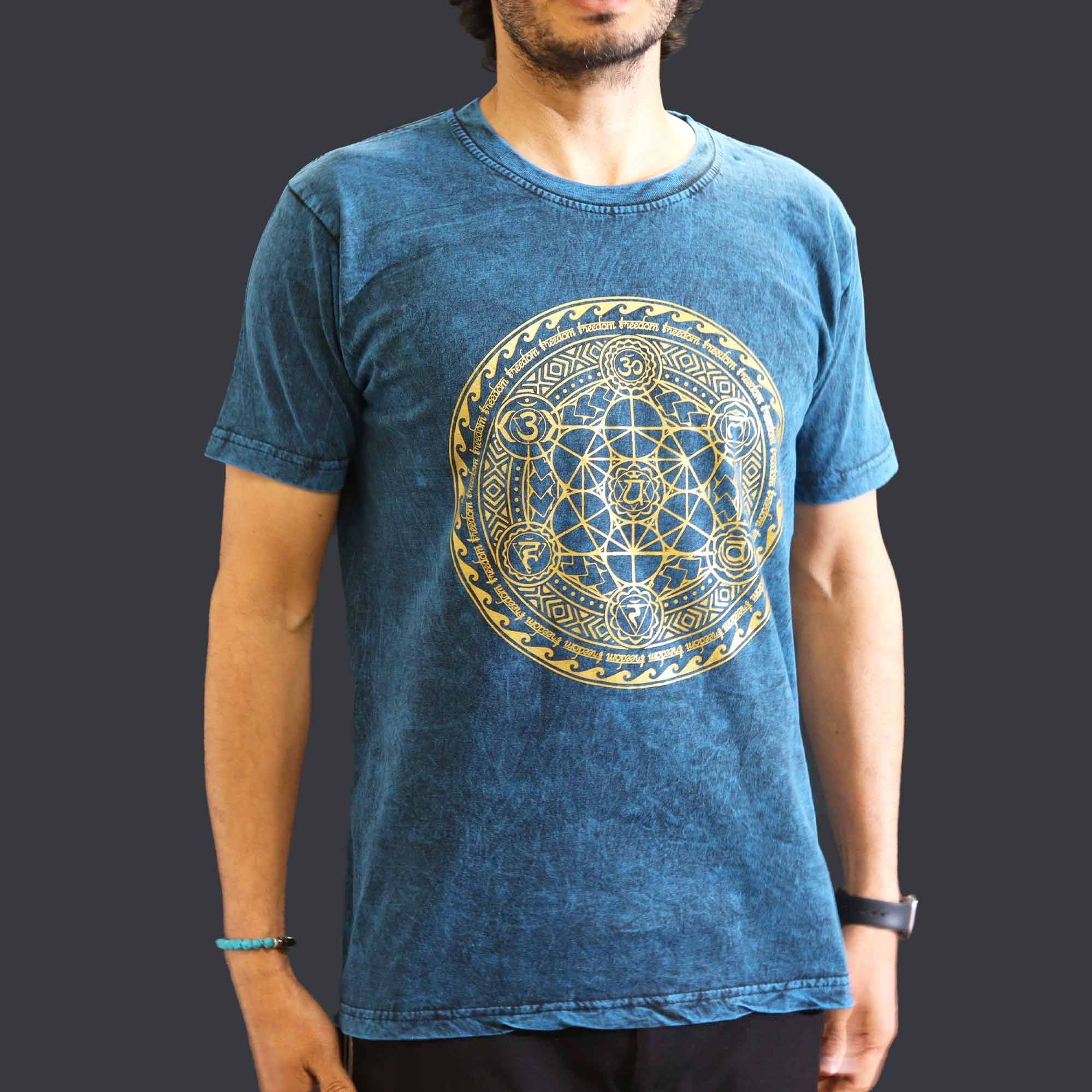 Nomad Sari Stonewashed Cotton T-Shirt – Chakra – Blue – Medium