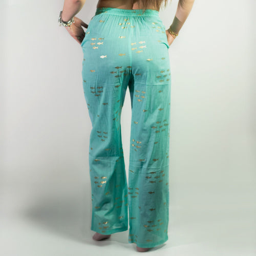 (LXL) Nomad Sari aus der Med Collection – Lounge Pants – Türkis & Goldfisch-Design