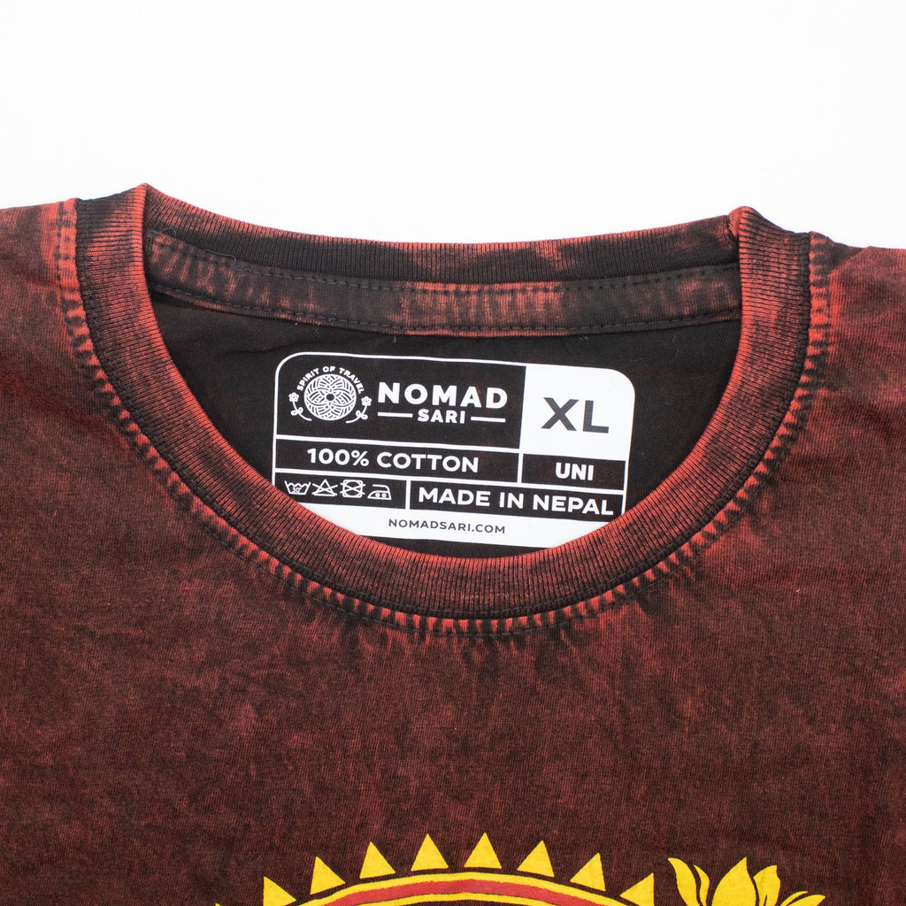 Nomad Sari Stonewashed Baumwoll-T-Shirt – Drachen-Mandala – Weinrot – XL