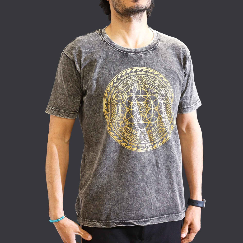 Nomad Sari Stonewashed Cotton T-Shirt – Chakra – Dark Grey – Medium