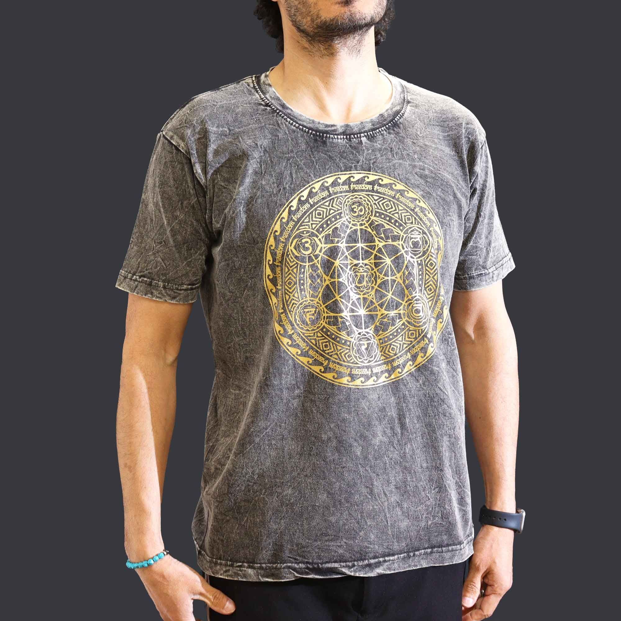 Nomad Sari Stonewashed Cotton T-Shirt – Chakra – Dark Grey – Medium