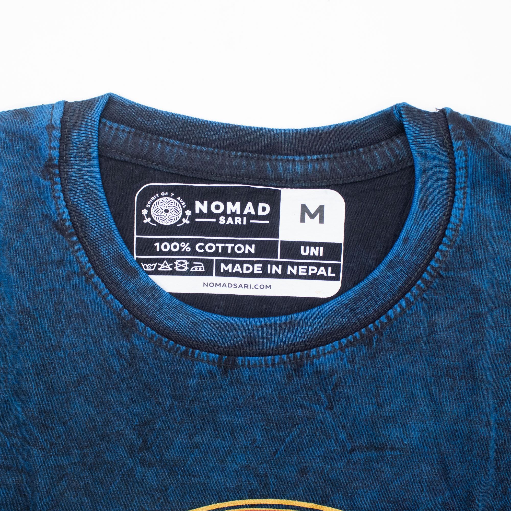 Nomad Sari Stonewashed Cotton T-Shirt - Stay Wild Moon Child - Blue - Medium