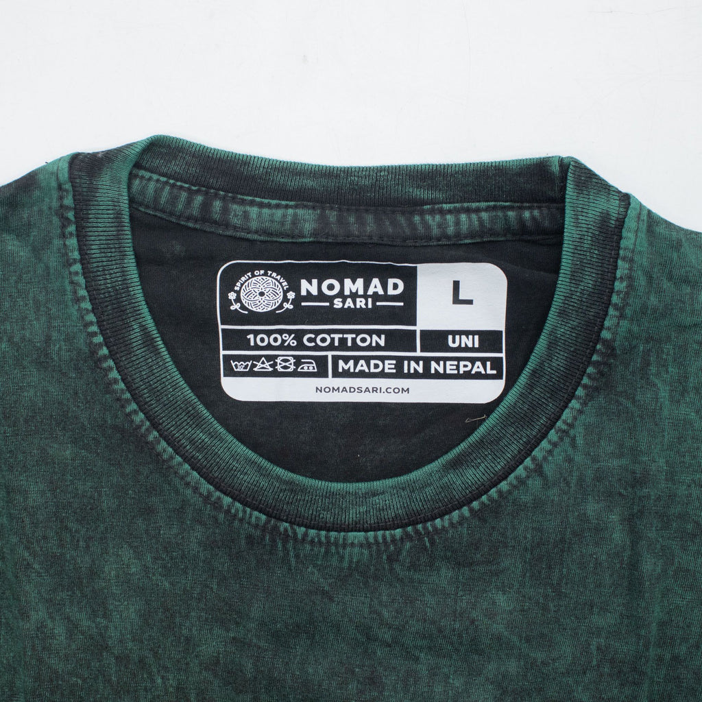 Nomad Sari Stonewashed Cotton T-Shirt - Tree of Life - Green - Large