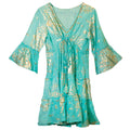 (LXL) Nomad Sari On the Med Collection - Kleid - Türkis & Gold Korallendesign