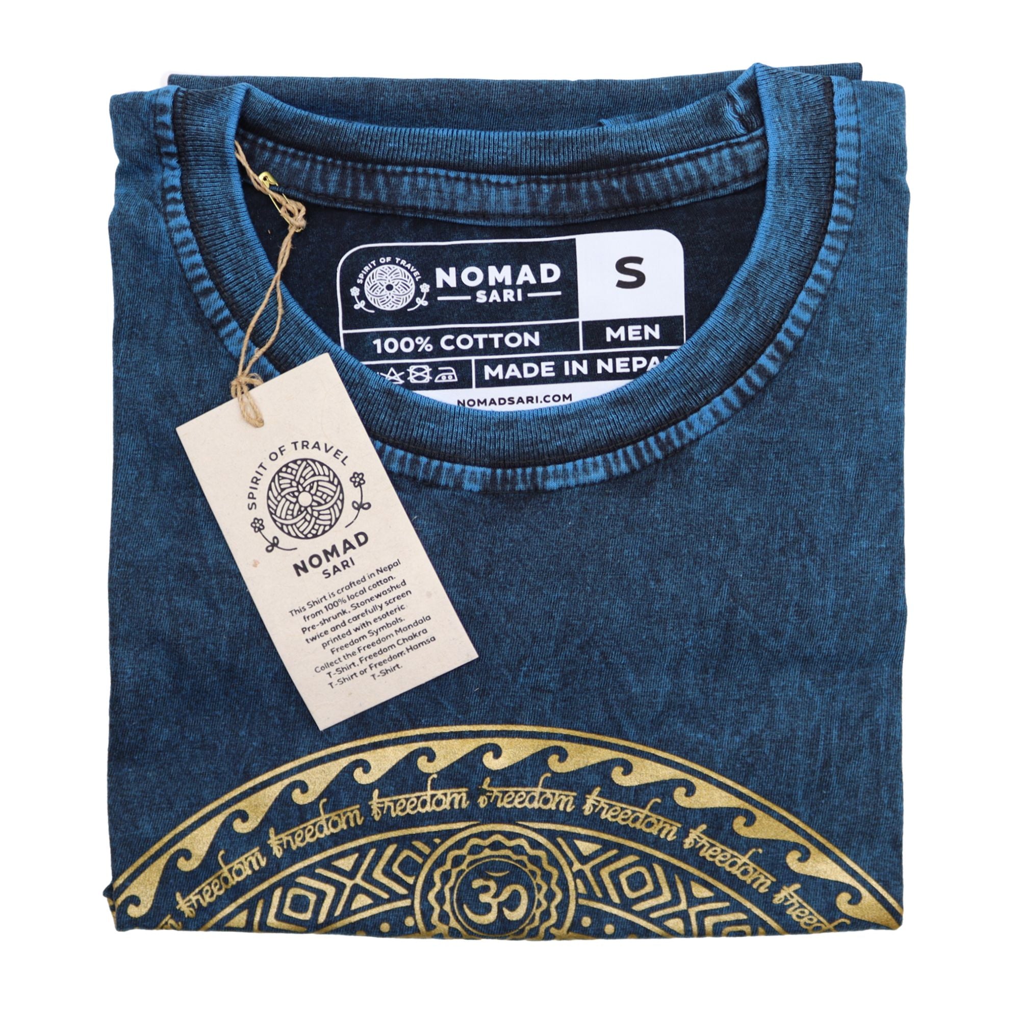 Nomad Sari Stonewashed Cotton T-Shirt – Chakra – Blue – Small