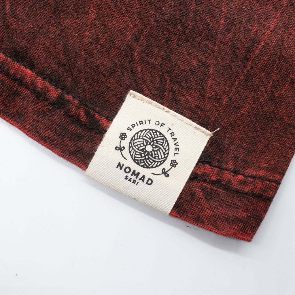 Nomad Sari Stonewashed Baumwoll-T-Shirt – Drachen-Mandala – Weinrot – XL