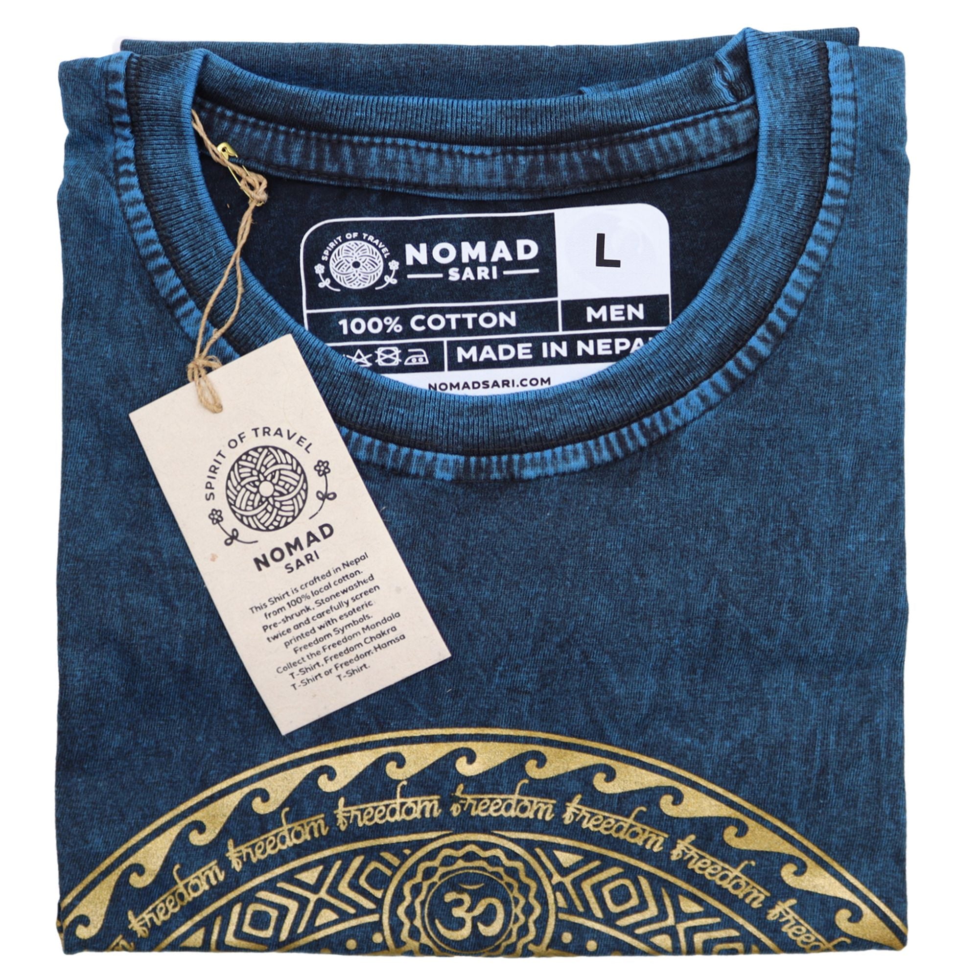 T-shirt in cotone stonewashed Nomad Sari – Hamsa – Blu – Grande
