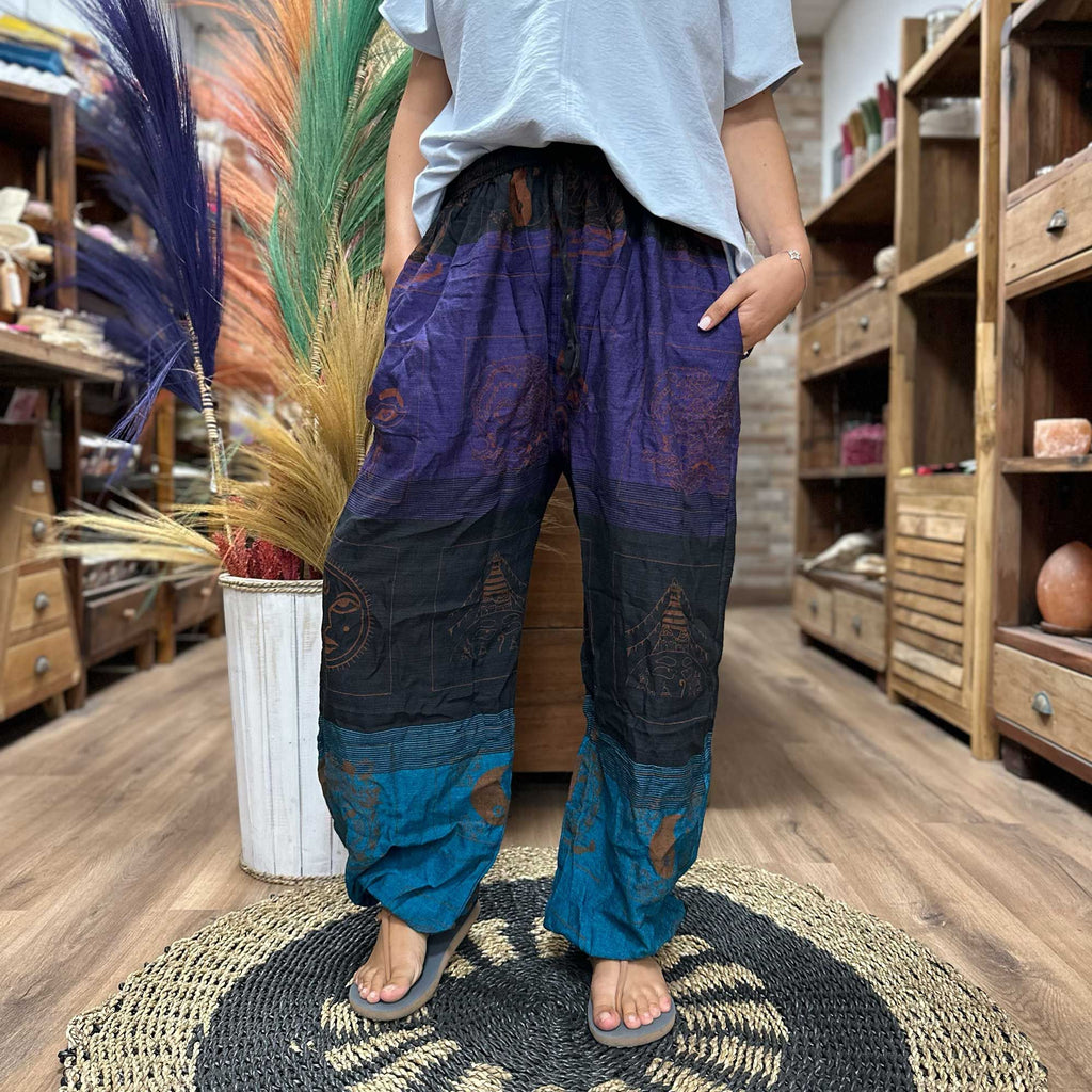 Yoga- und Festivalhosen – High Cross Himalaya-Print auf Lila