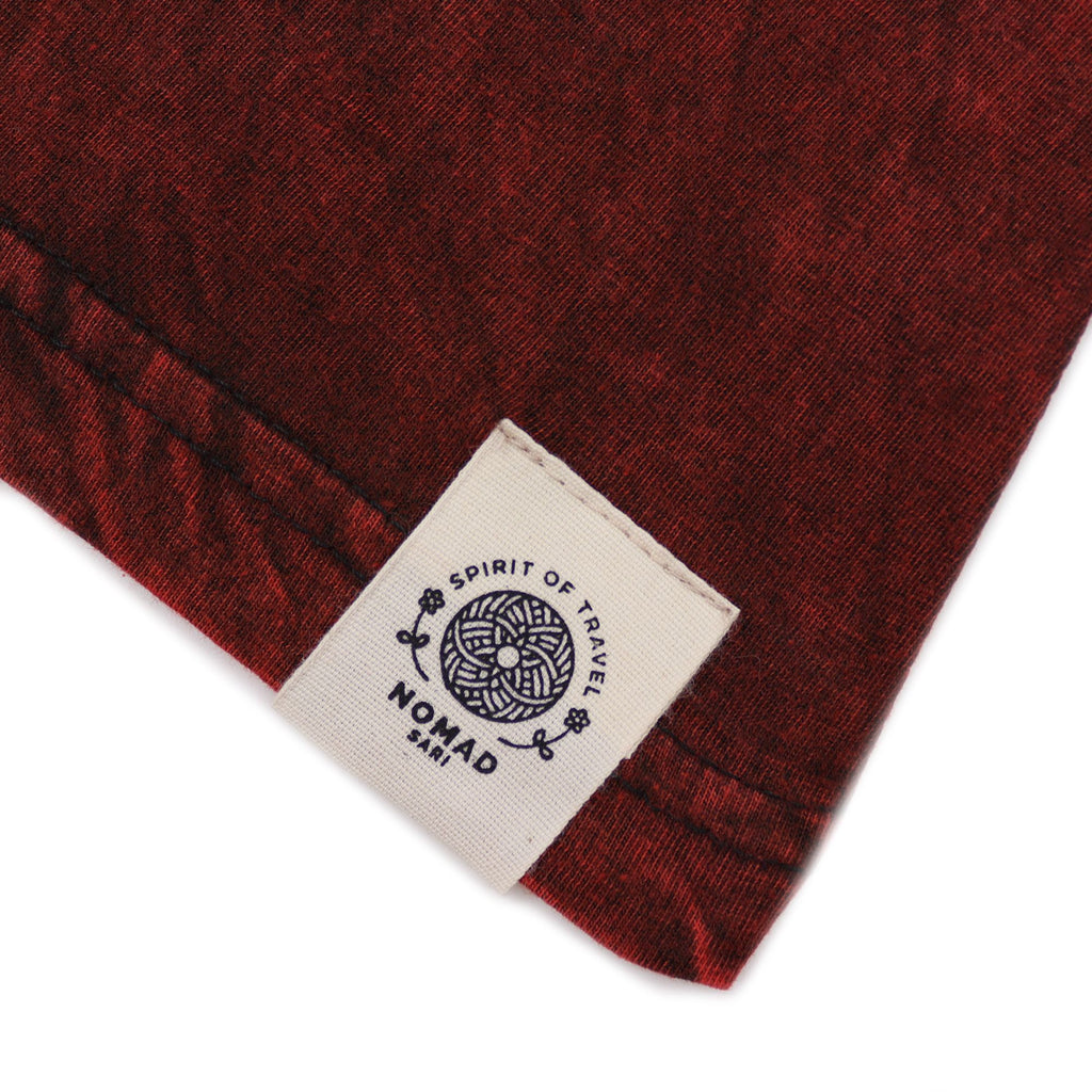 Nomad Sari Stonewashed Baumwoll-T-Shirt – Mandala – Weinrot – Large