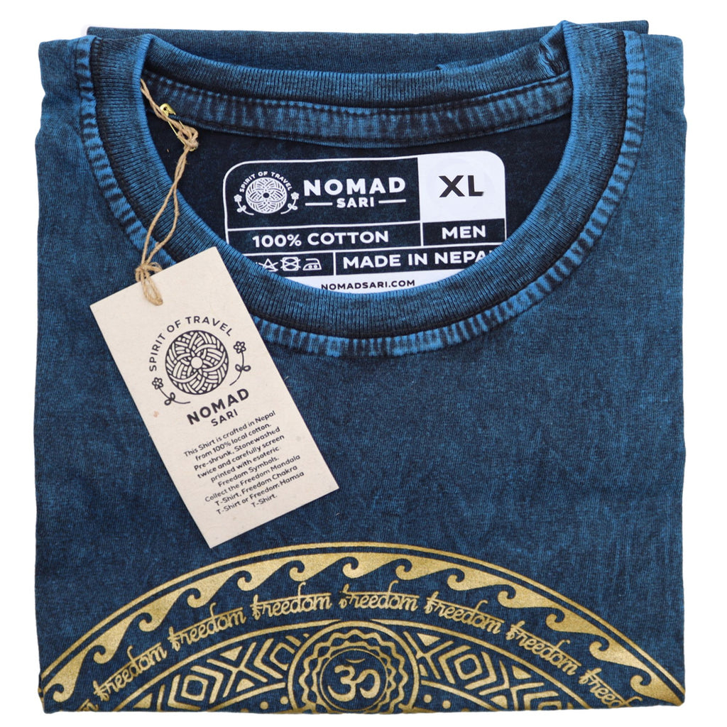 Nomad Sari Stonewashed Cotton T-Shirt – Chakra – Blue – XL
