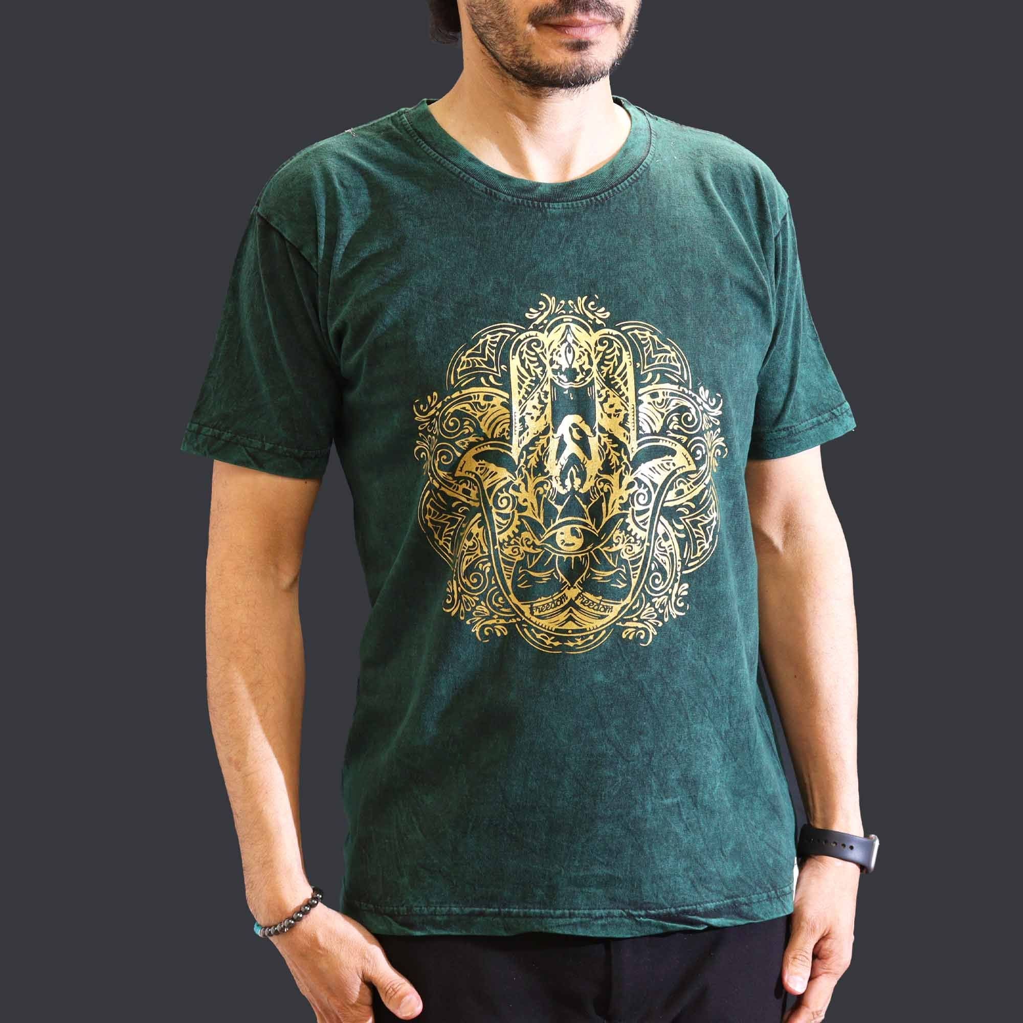 T-shirt Nomad in cotone stonewashed Sari – Hamsa – Verde – Medium