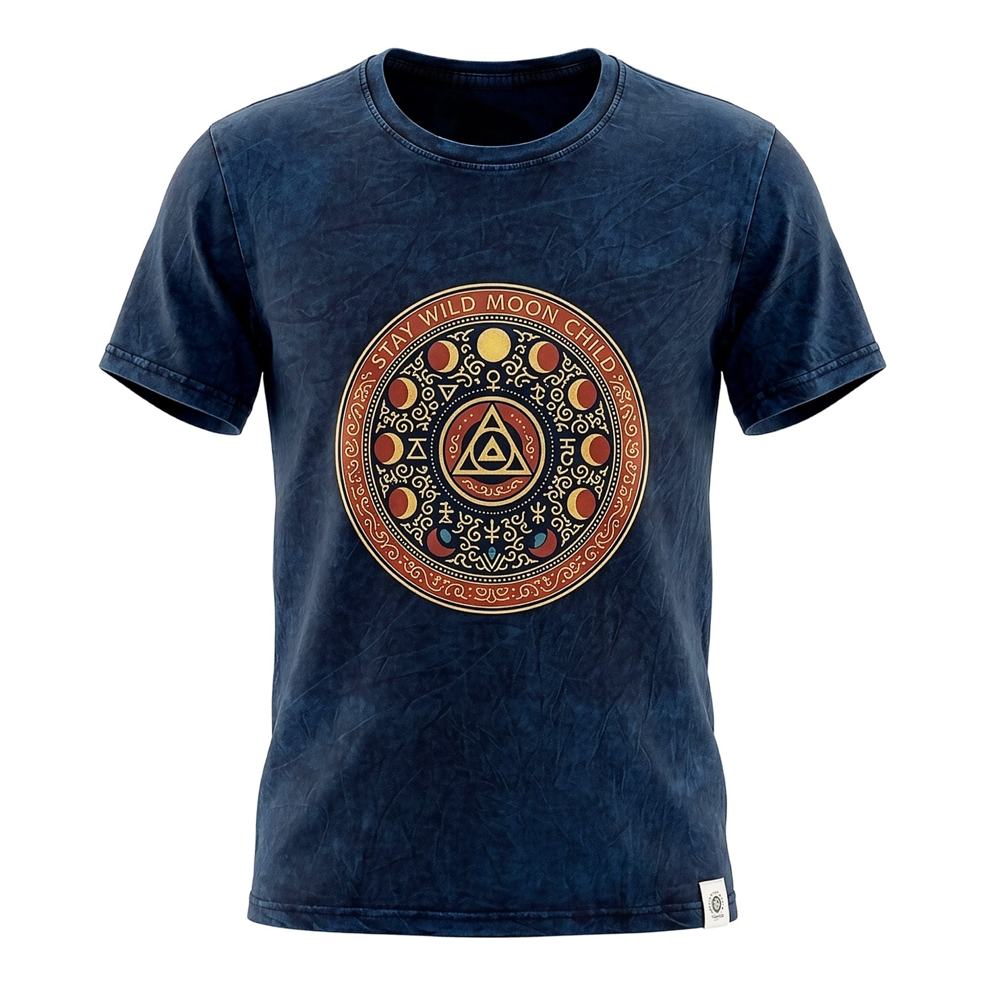 Nomad Sari Stonewashed Cotton T-Shirt - Stay Wild Moon Child - Blue - Large