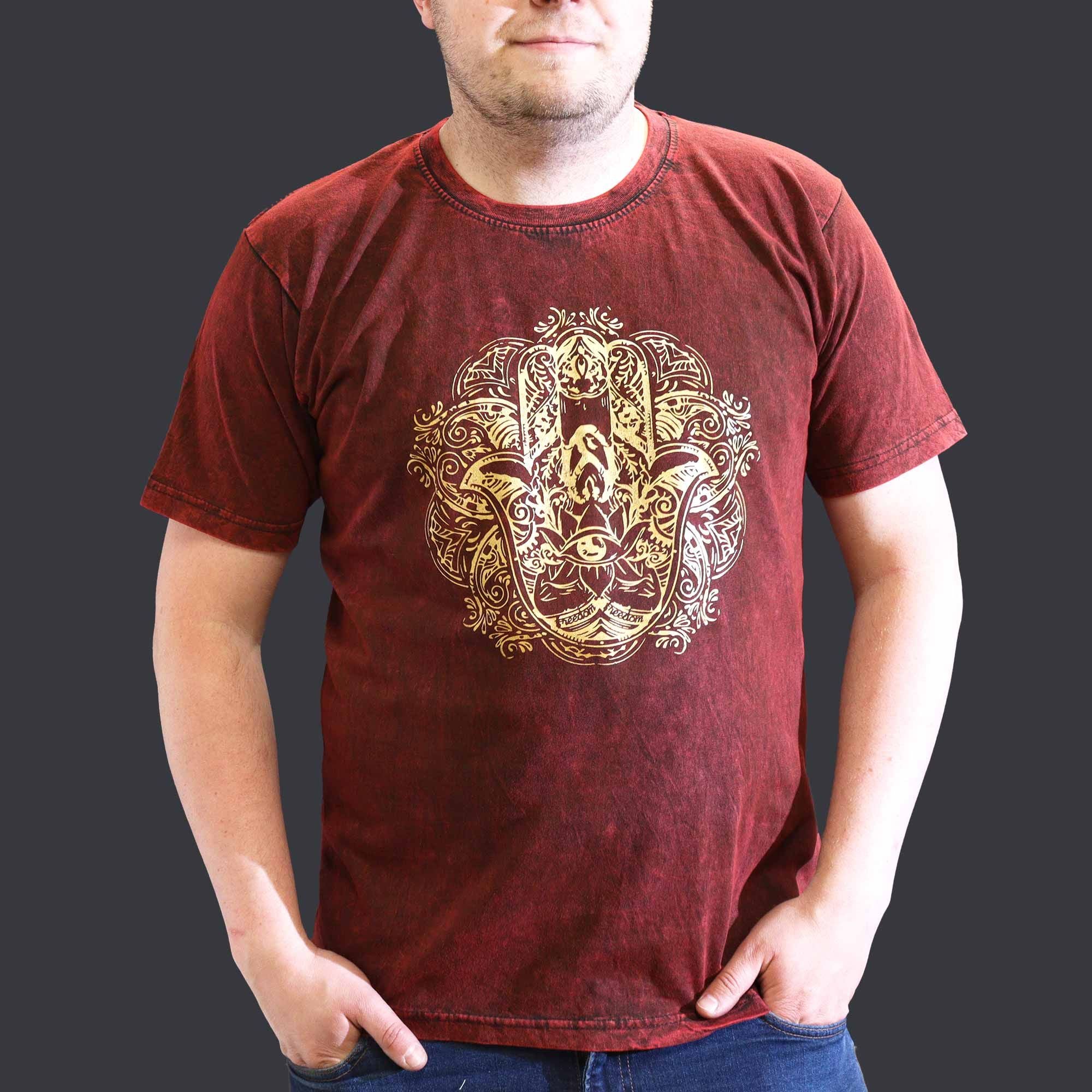 T-shirt in cotone stonewashed Nomad Sari – Hamsa – Bordeaux – XL