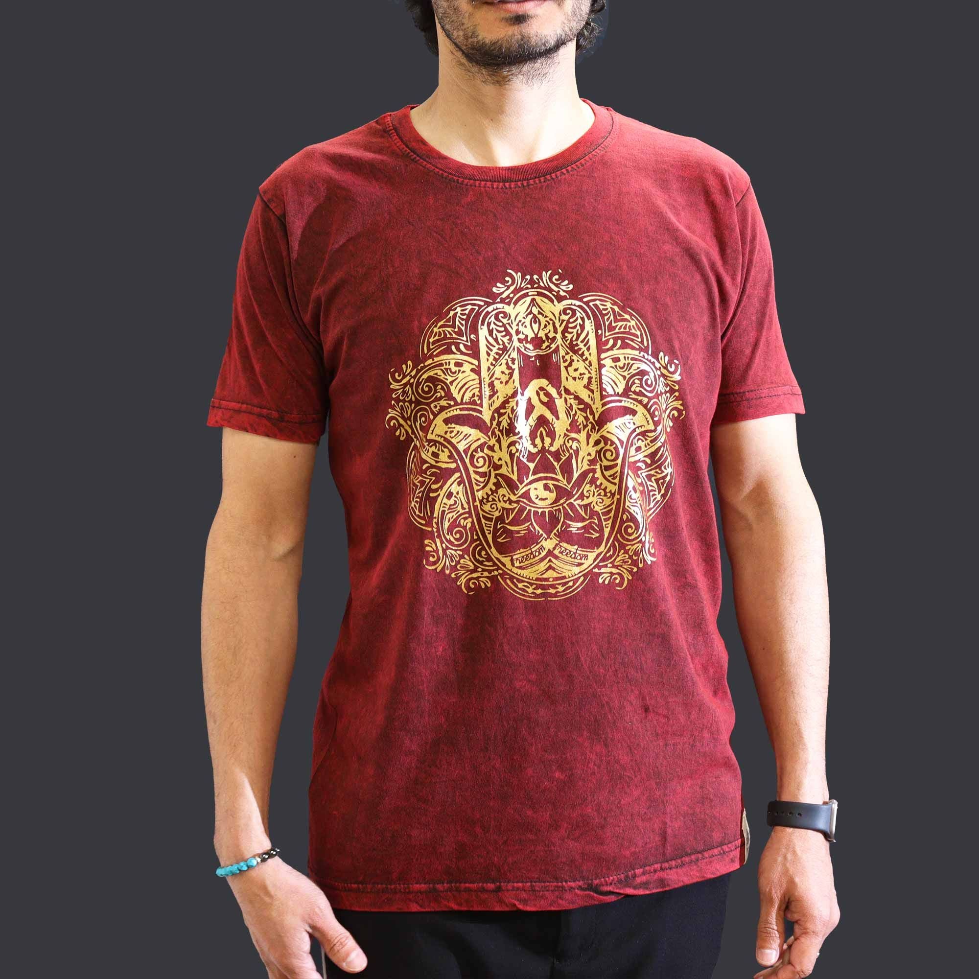 T-shirt in cotone stonewashed Nomad Sari – Hamsa – Bordeaux – Medio