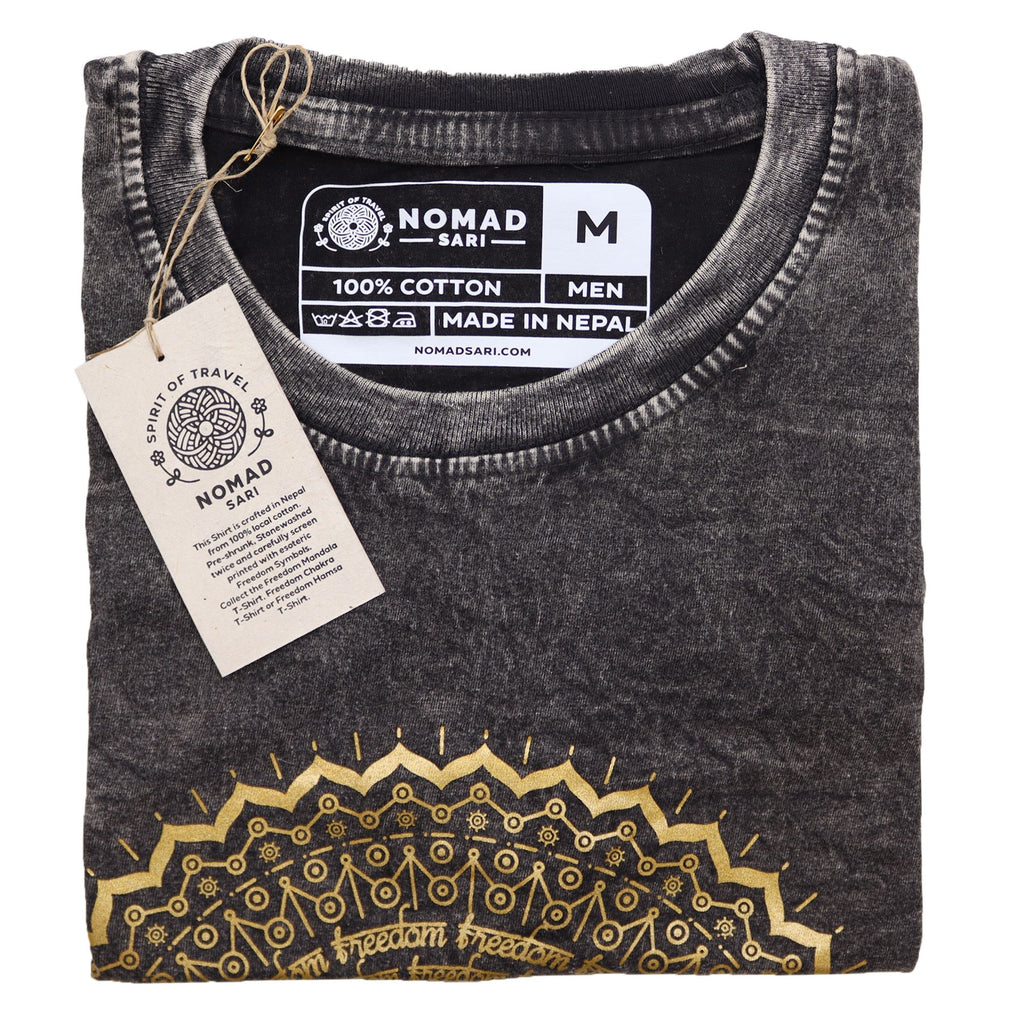 Nomad Sari Stonewashed Cotton T-Shirt - Mandala - Dark Grey - Medium