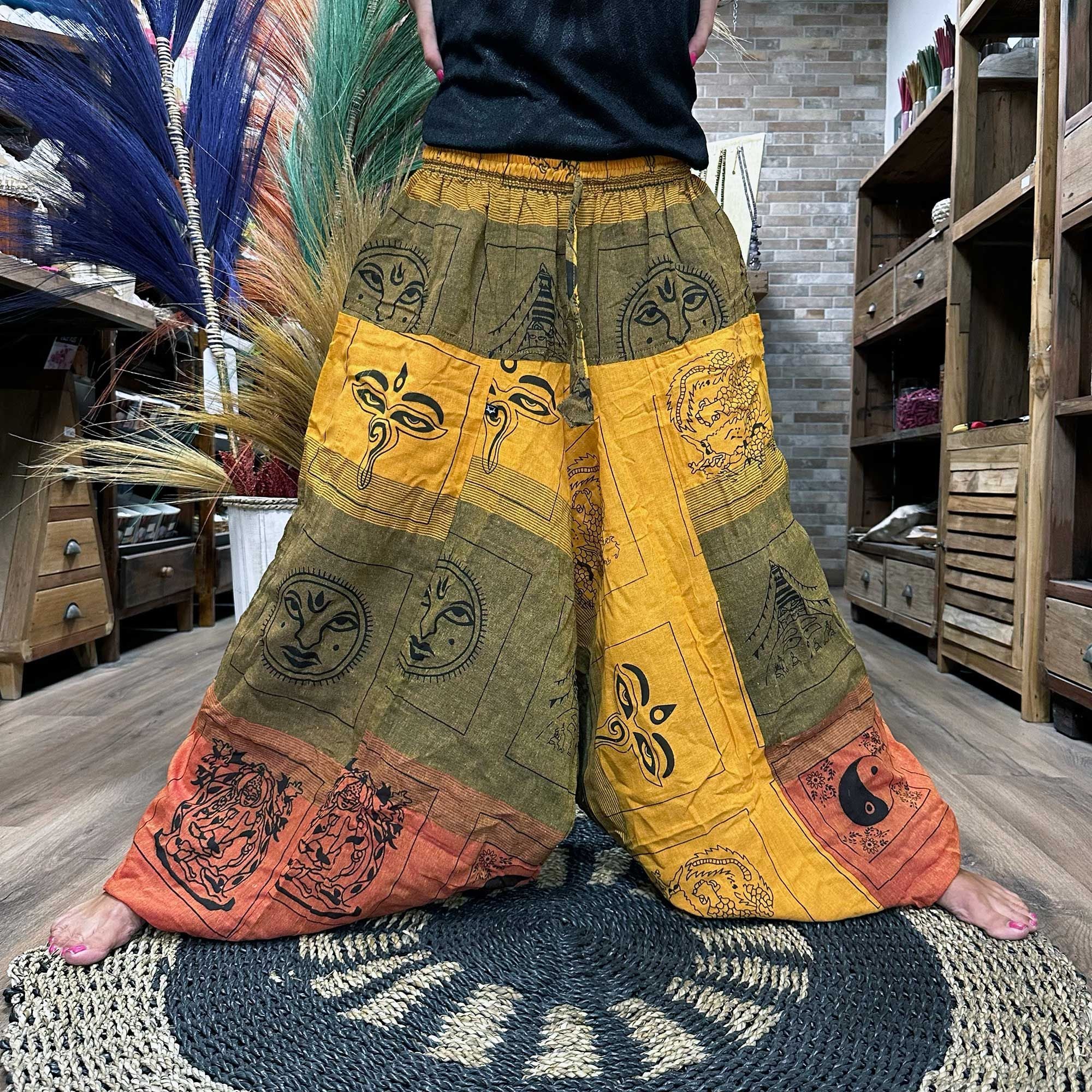 Yogahosen und Festivalhosen – Aladdin Himalaya-Print auf Orange
