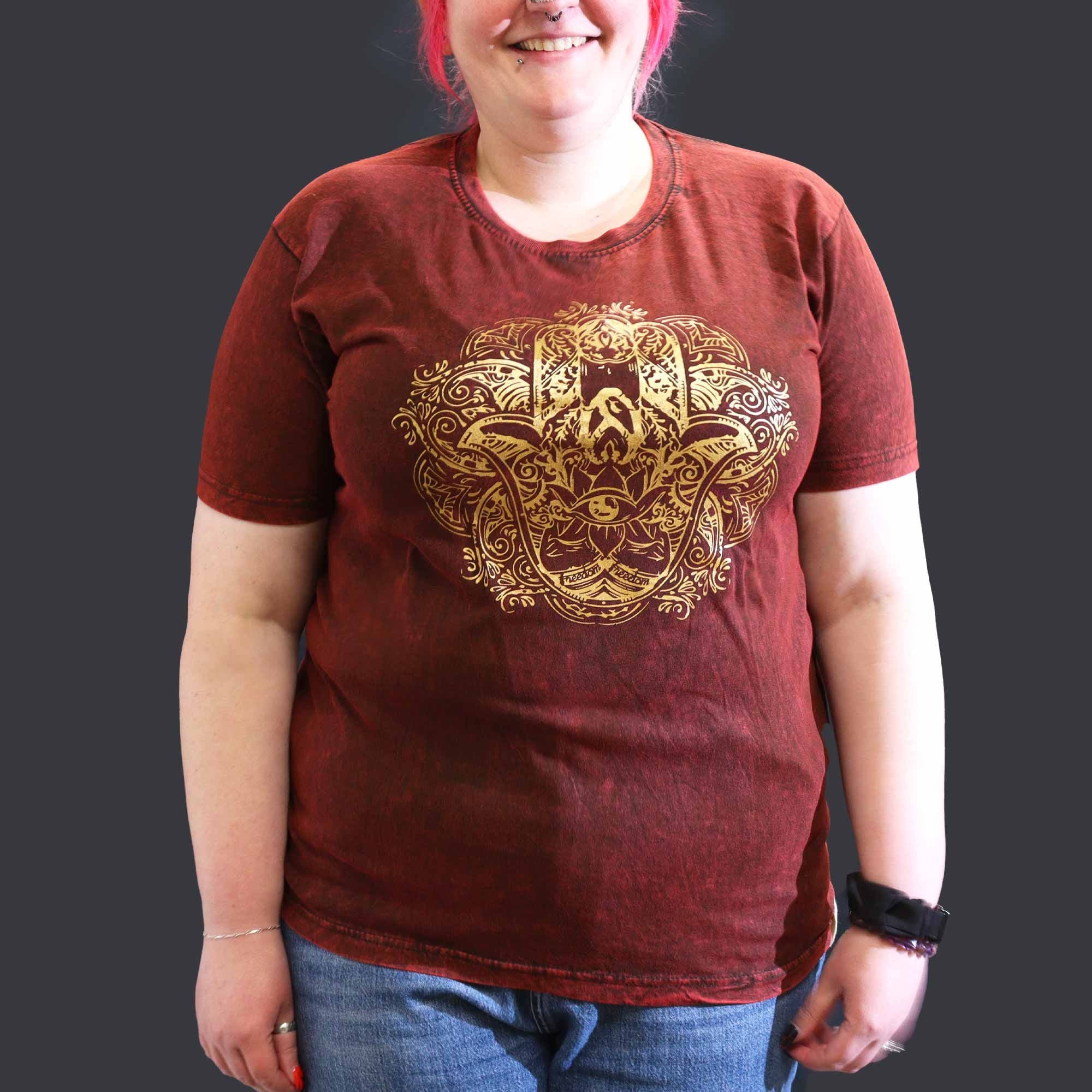 T-shirt in cotone stonewashed Nomad Sari – Hamsa – Bordeaux – XL