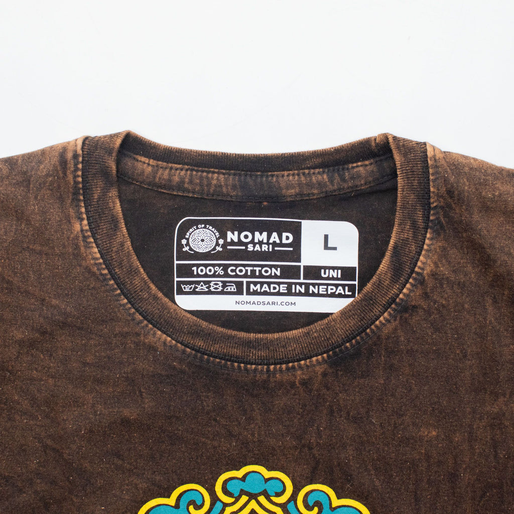 Nomad Sari Stonewashed Baumwoll-T-Shirt – Sun & Zodiac – Braun – Large