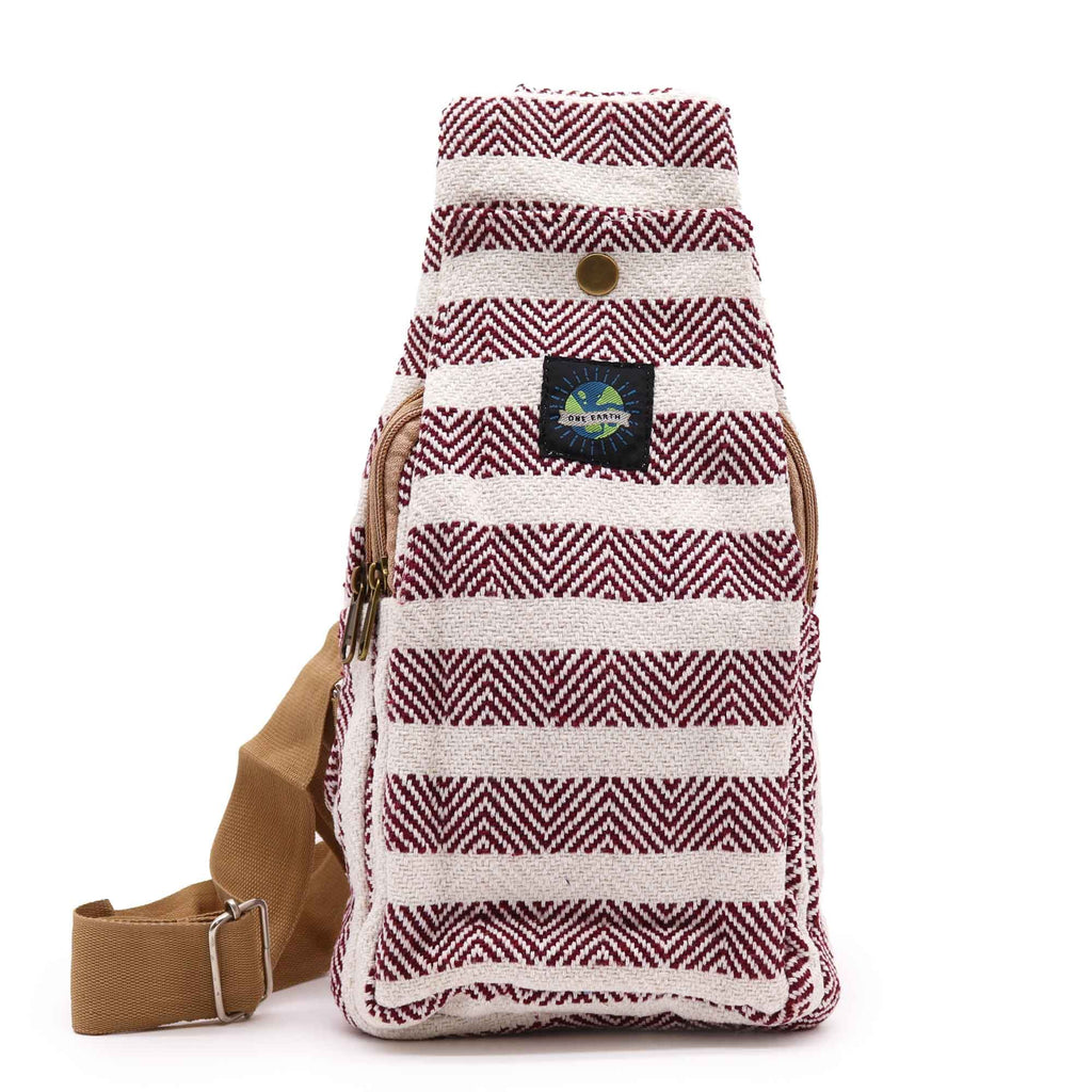 Body Cross Bag Naturbaumwolle – Burgund & Weiß
