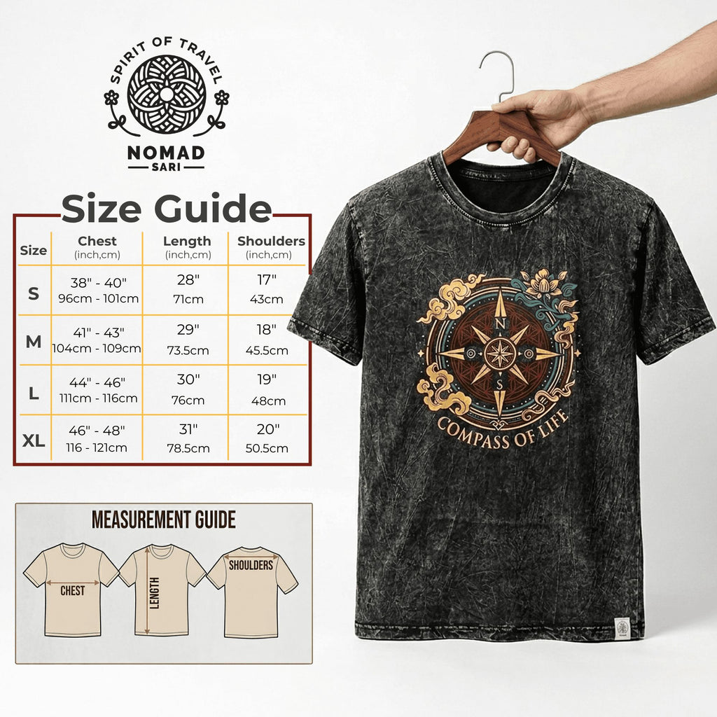 T-shirt in cotone stonewashed Nomad Sari - Mandala del drago - Bordeaux - Medio