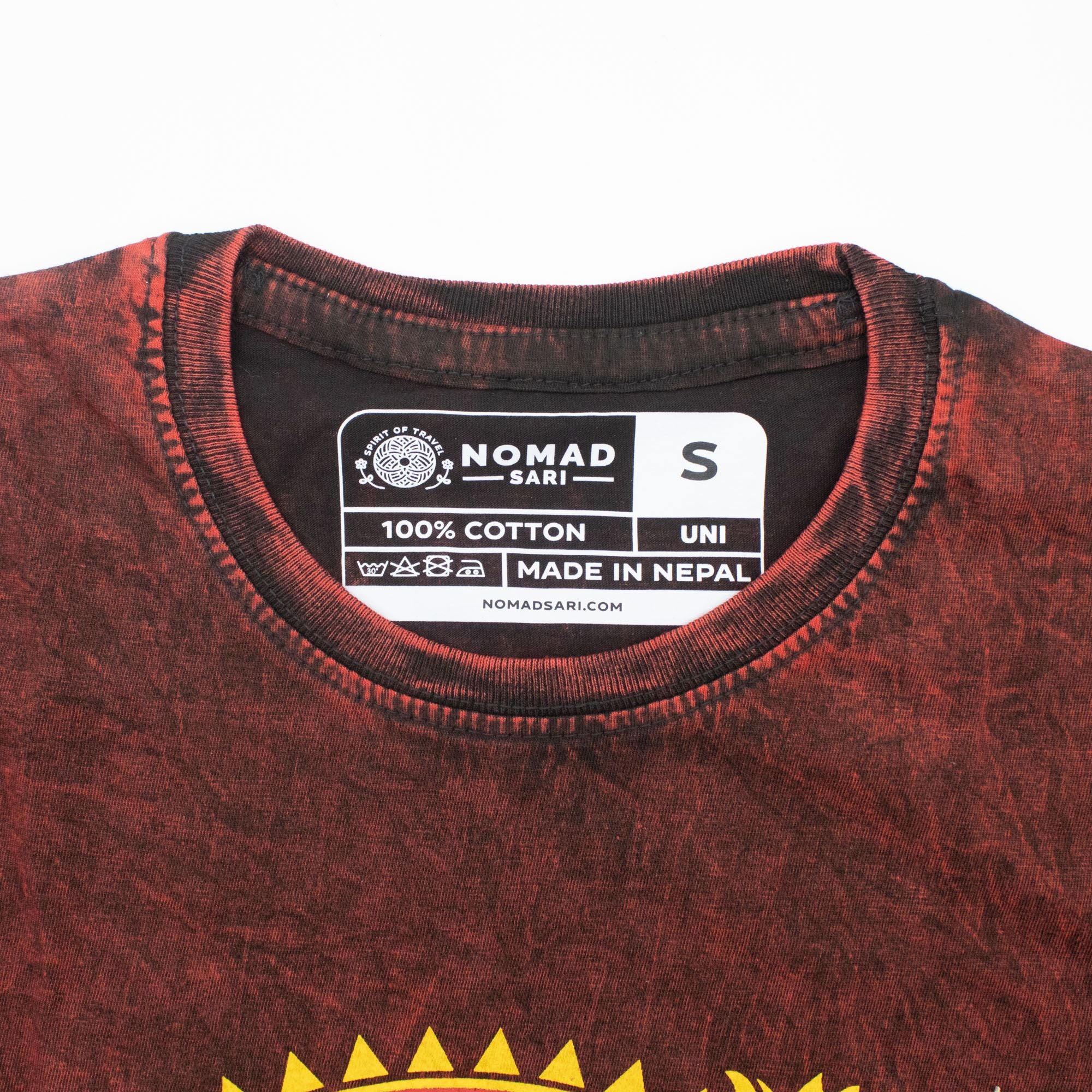 Nomad Sari Stonewashed Cotton T-Shirt - Dragon Mandala - Maroon - Small