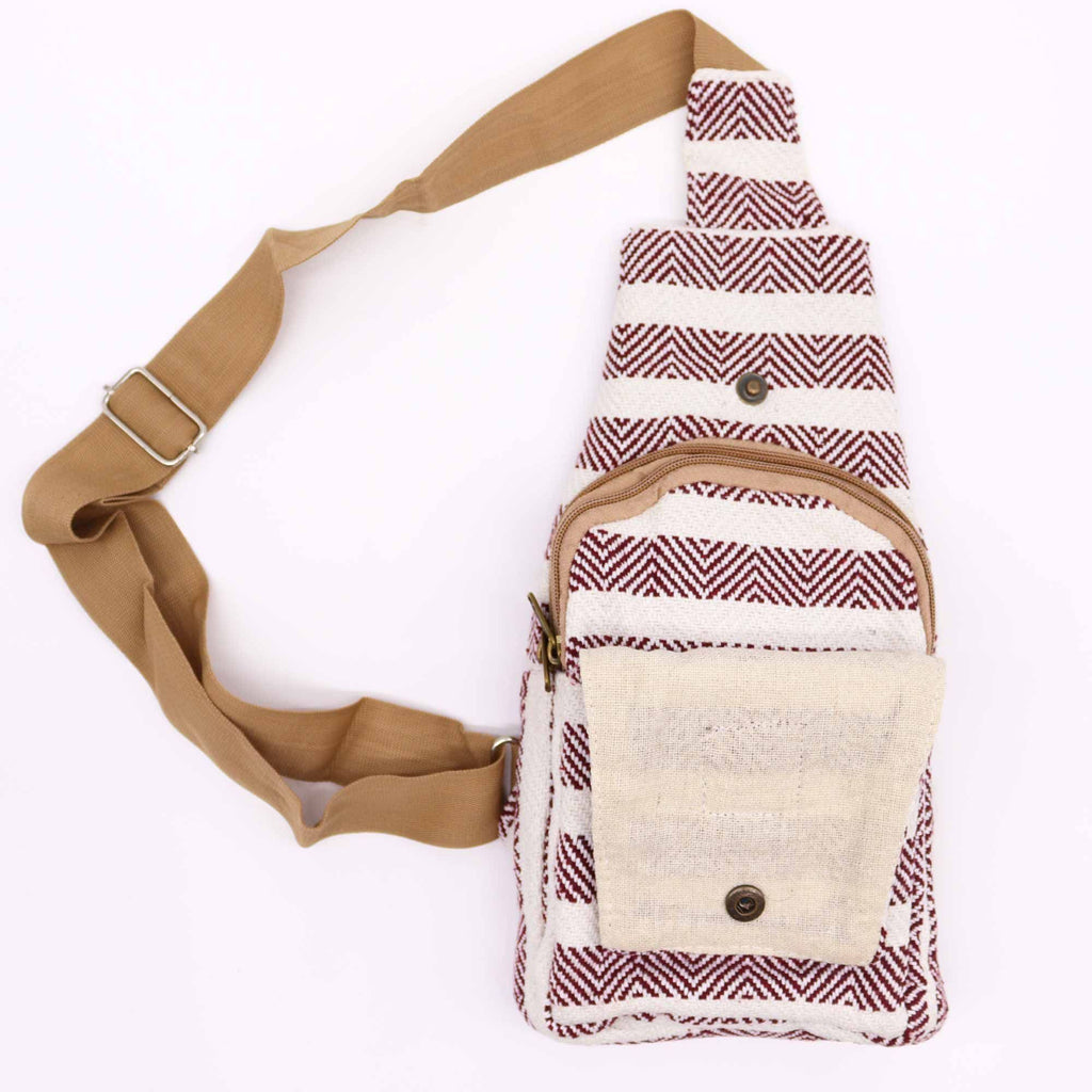 Body Cross Bag Naturbaumwolle – Burgund & Weiß