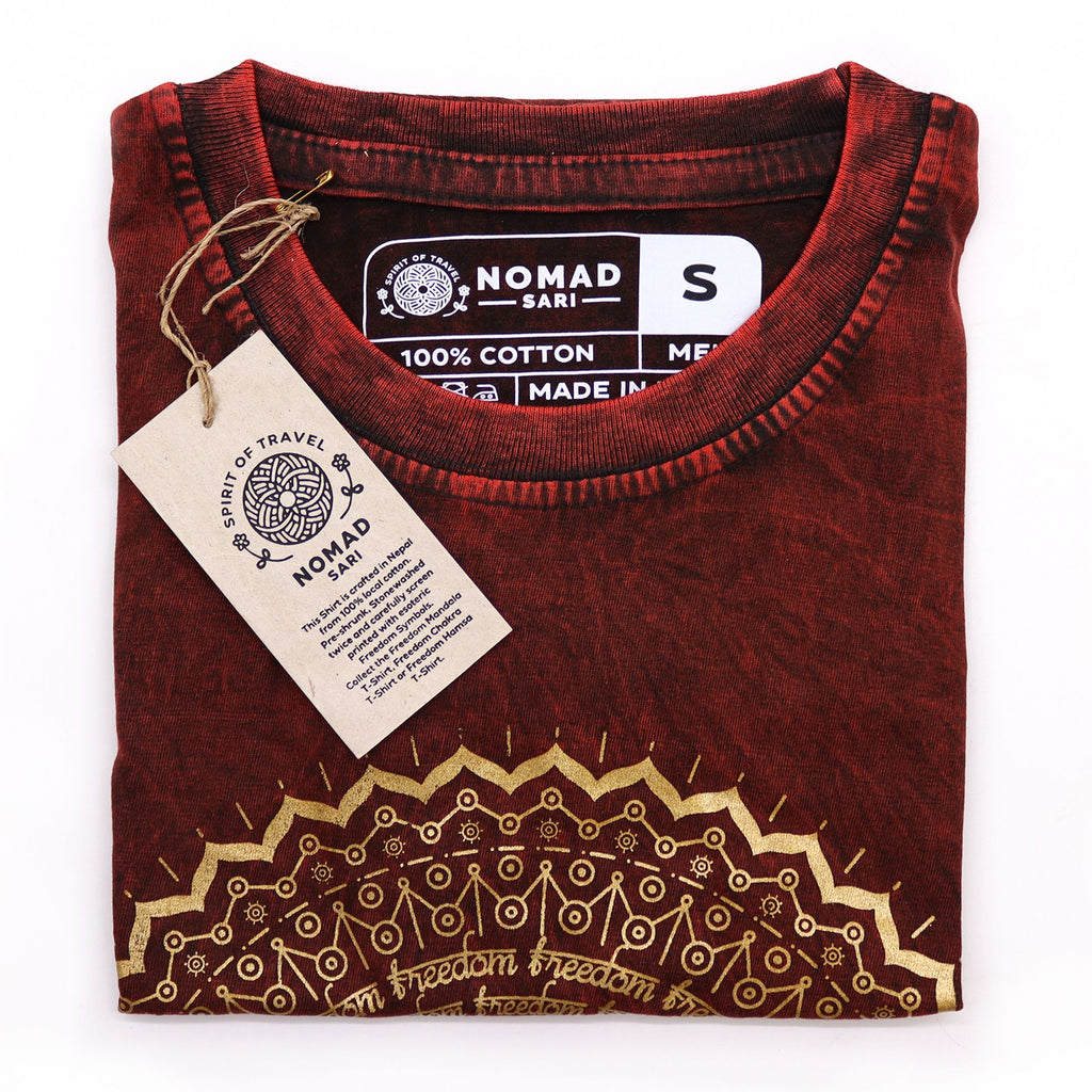 Nomad Sari Stonewashed Cotton T-Shirt – Mandala – Maroon – Small